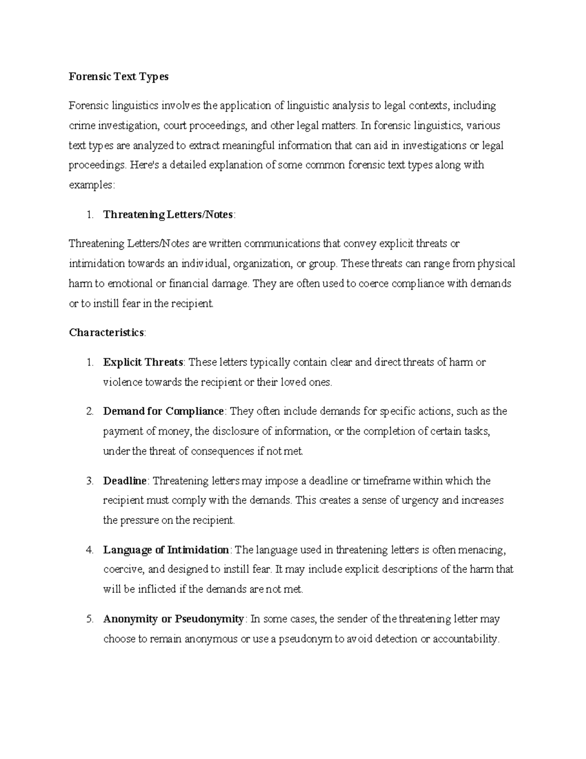 Forensic Text Types - Forensic Text Types Forensic linguistics involves ...