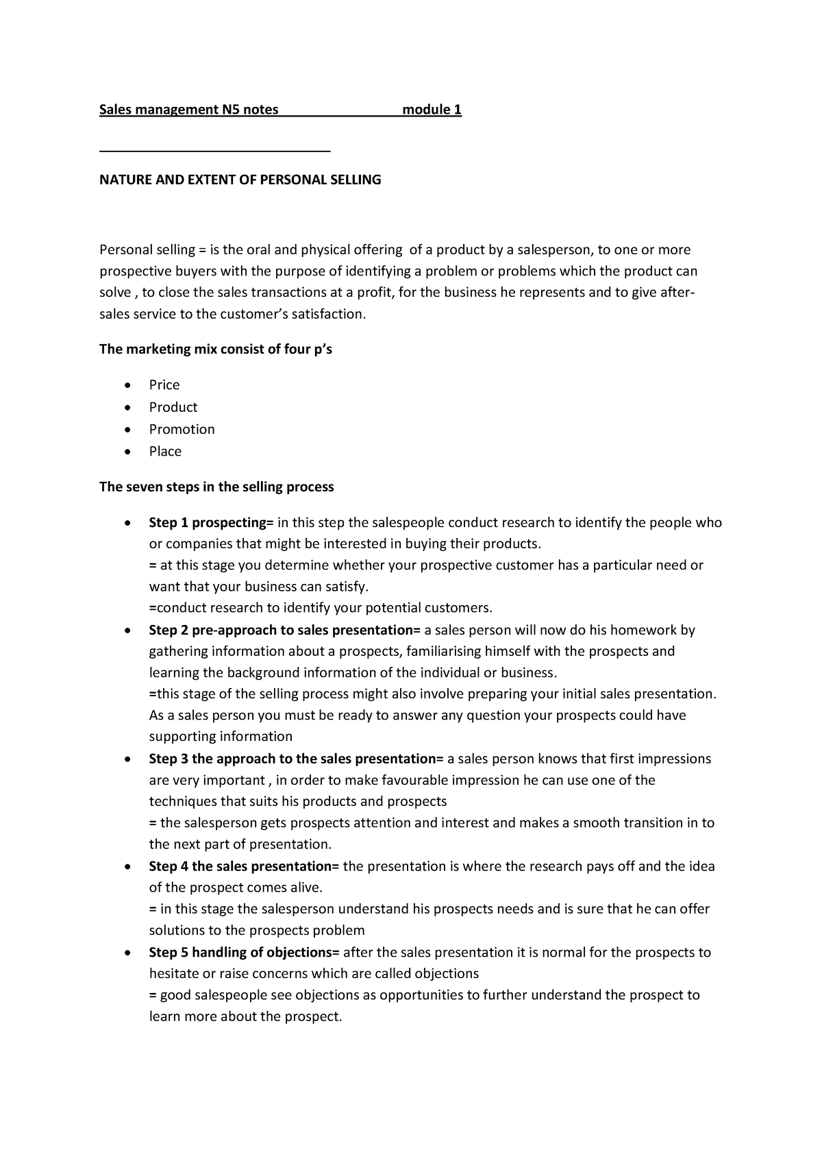 Sales Management N5 Notes Module 1 The Marketing Mix Consist Of Four   Thumb 1200 1697 