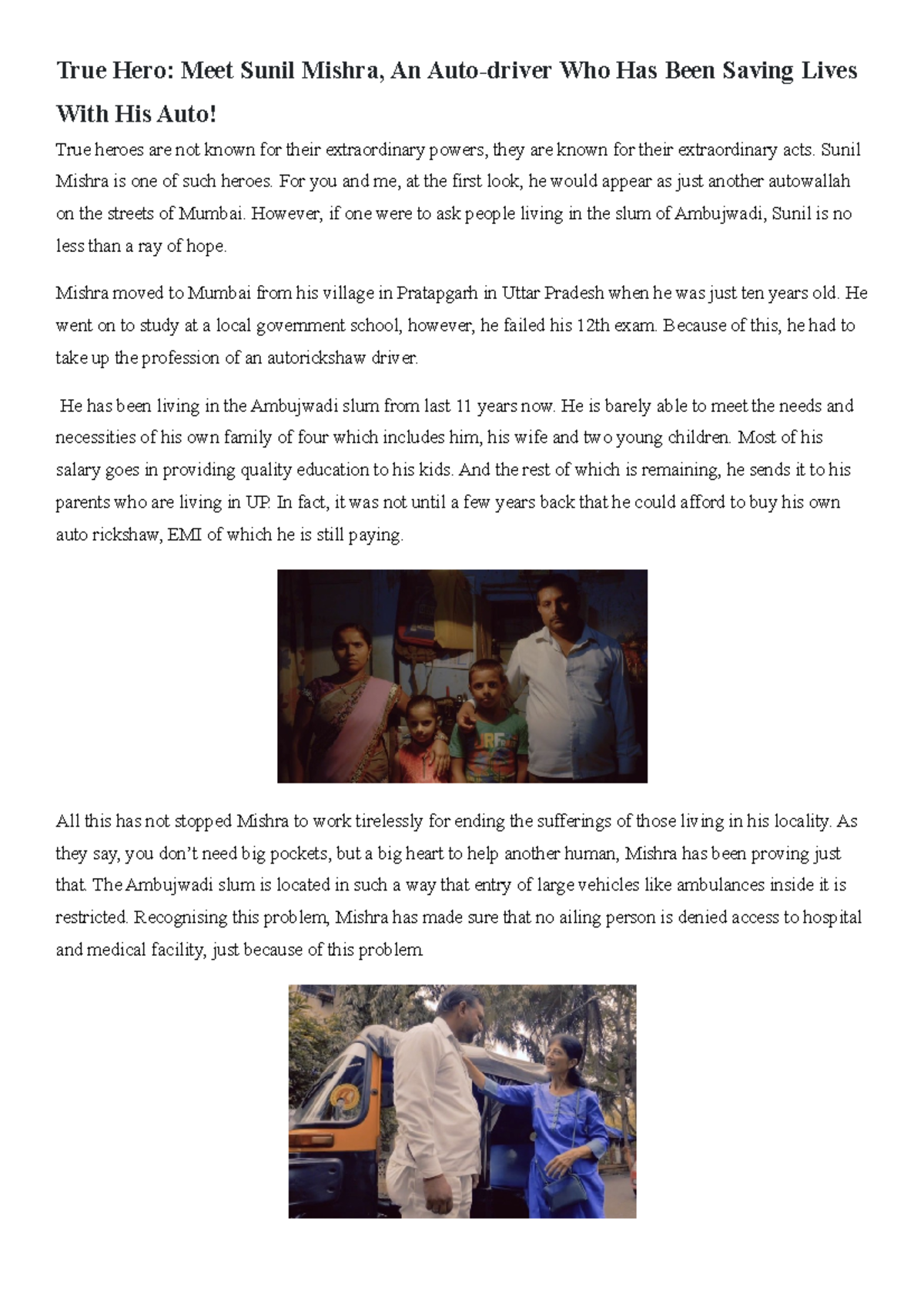 Human Interst Stories 2 - True Hero: Meet Sunil Mishra, An Auto-driver ...