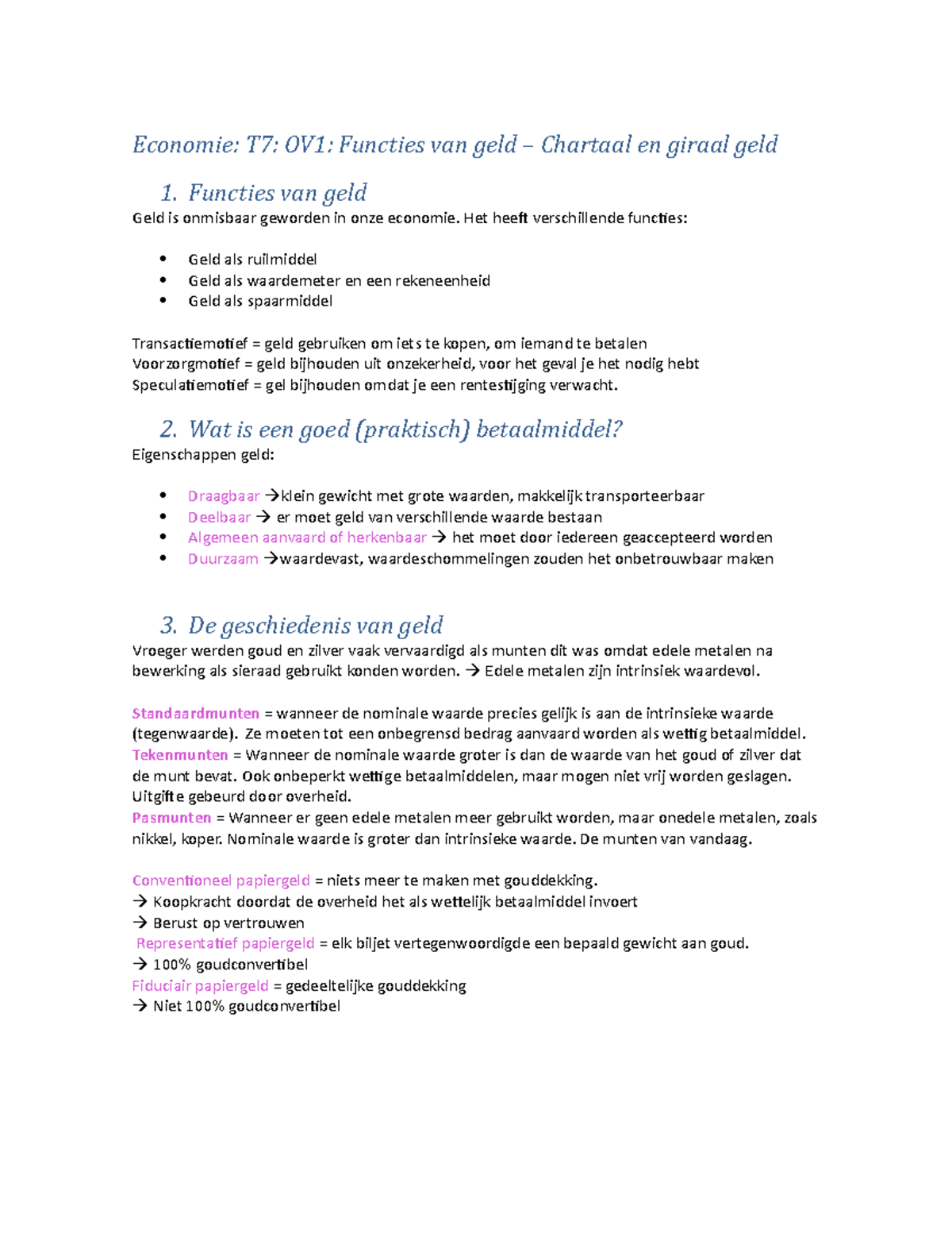 Economie functies van geld - Economie: T7: OV1: Functies van geld ...