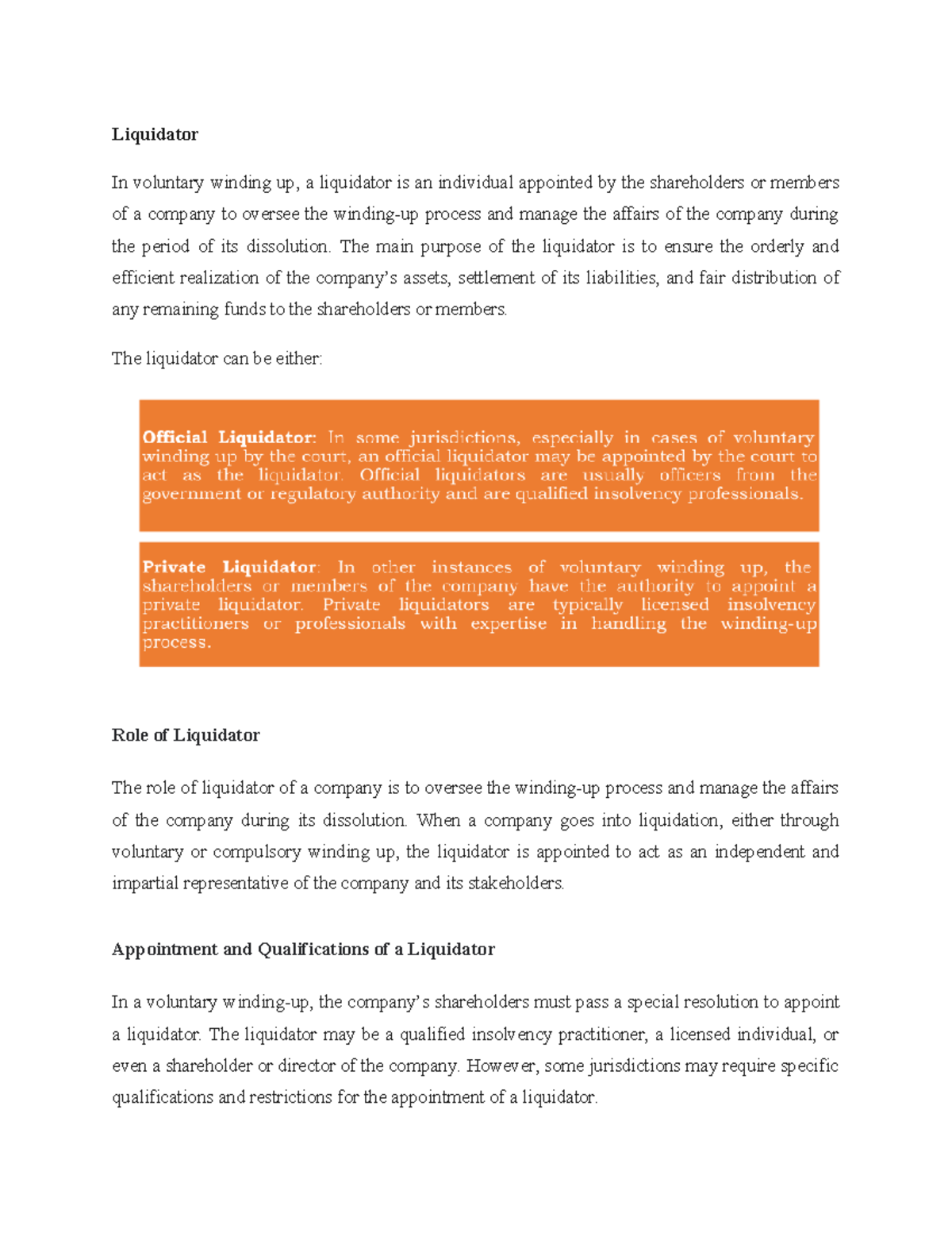 Liquidator unit 4 notes - Liquidator In voluntary winding up, a ...