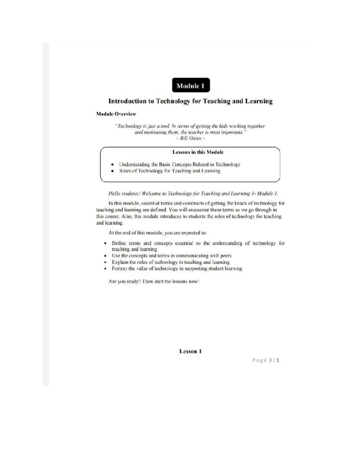 Module 1 lesson 1 Introduction to Technology For Teaching and Learning ...