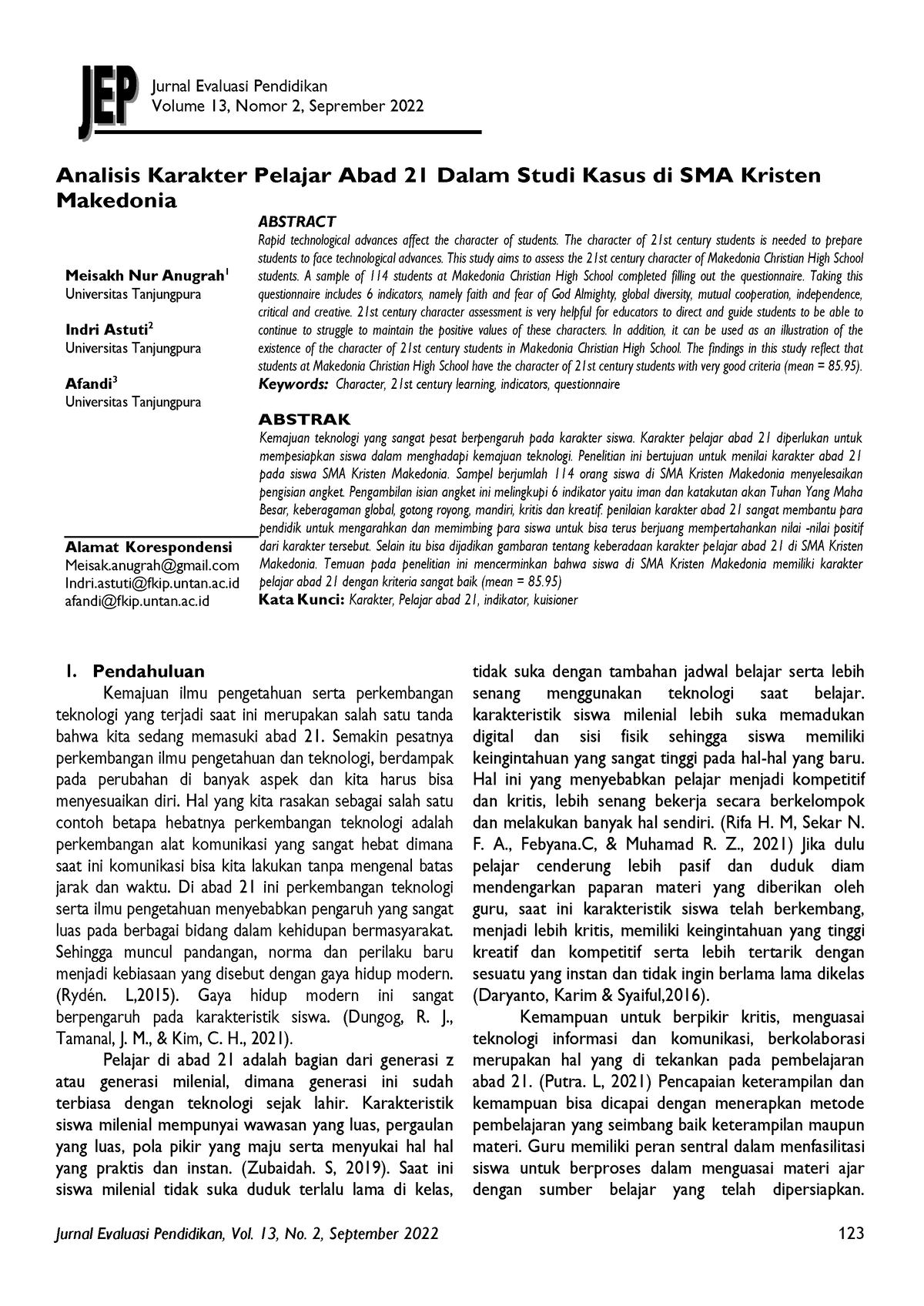 Artikel Jurnal Evaluasi Pendidikan Volume 1 3 Nomor 2 Seprember 2022 Analisis Karakter 2750