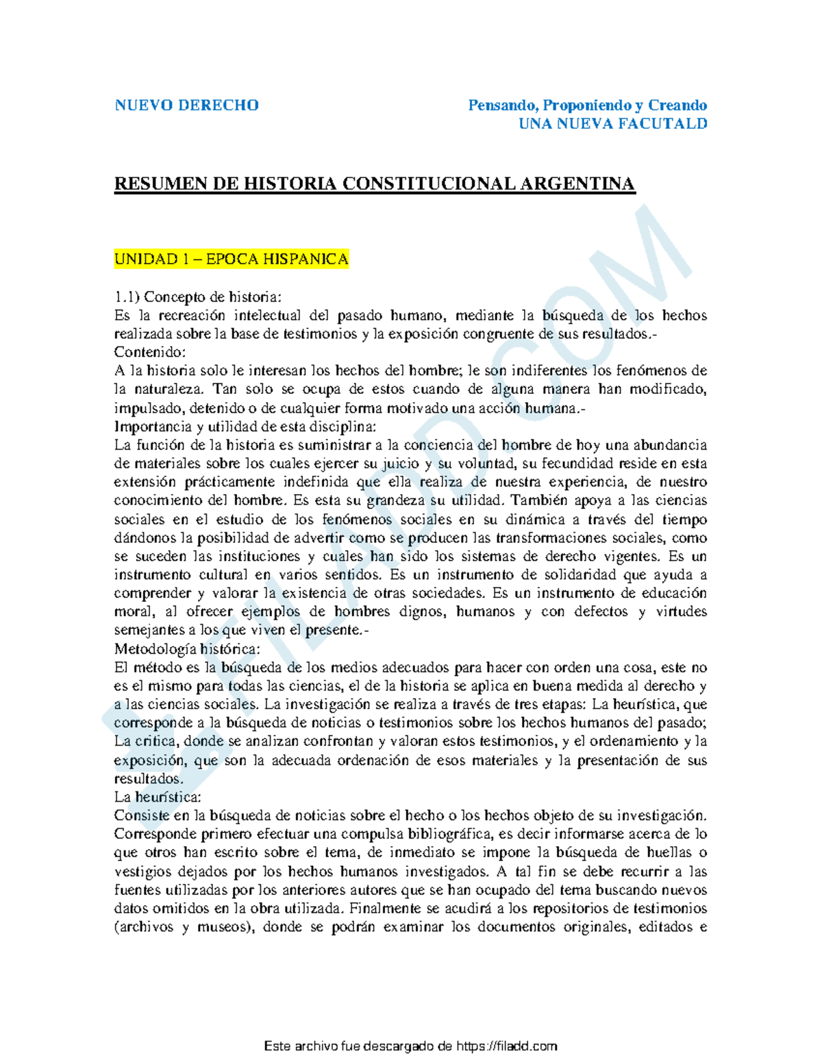 Resumen DE Historia Constitucional Argentina Primer Año - UNA NUEVA ...