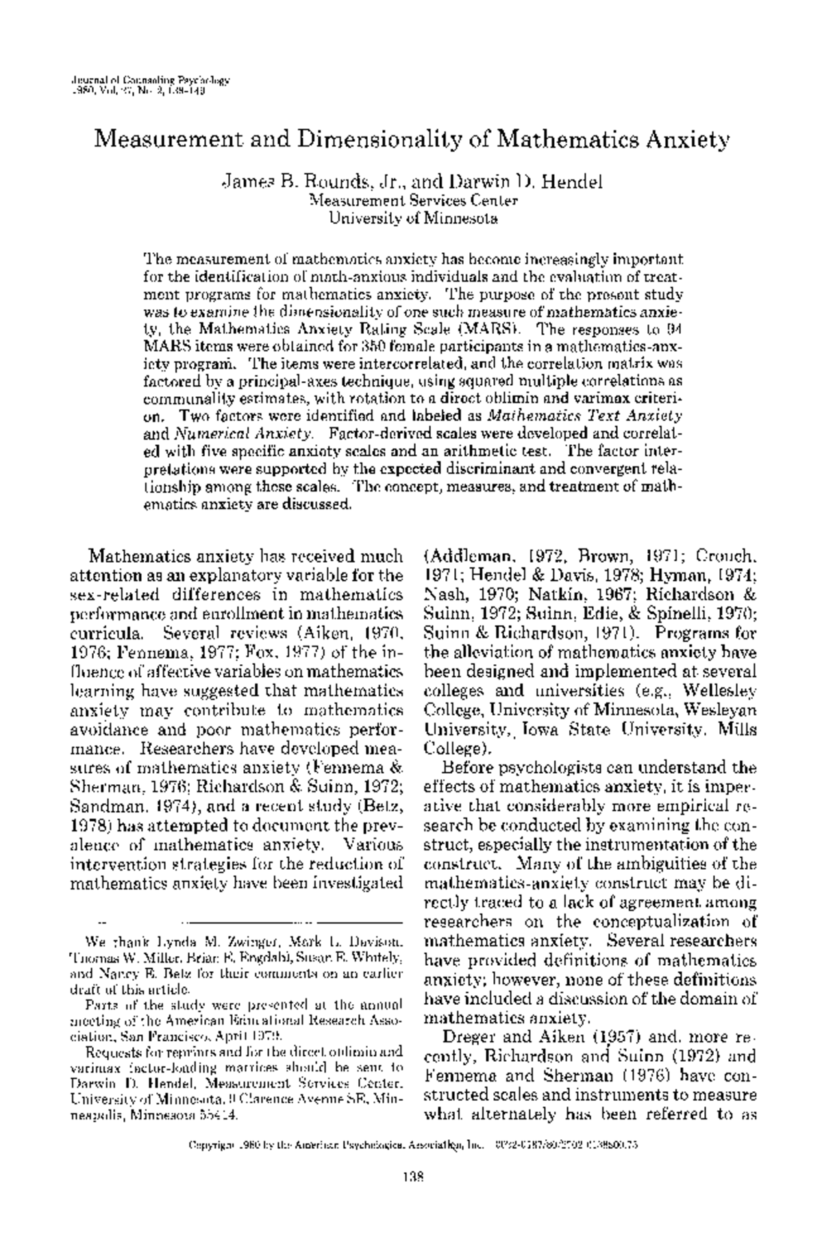 Mathematics Anxiety and Attitudes toward - Journal of Counseling ...