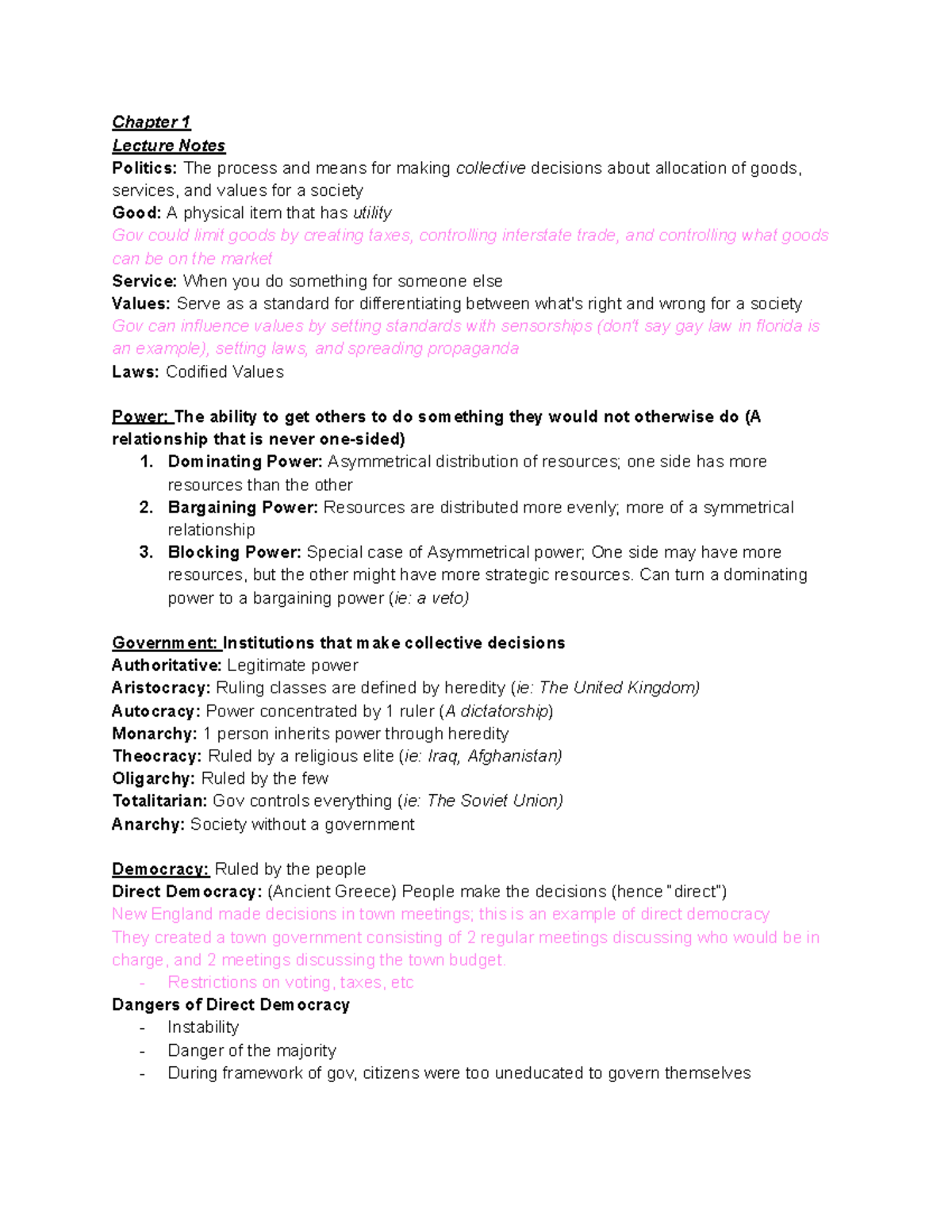 - Chapter 1 POL1101 EXAM Notes - Chapter 1 Lecture Notes Politics: The ...