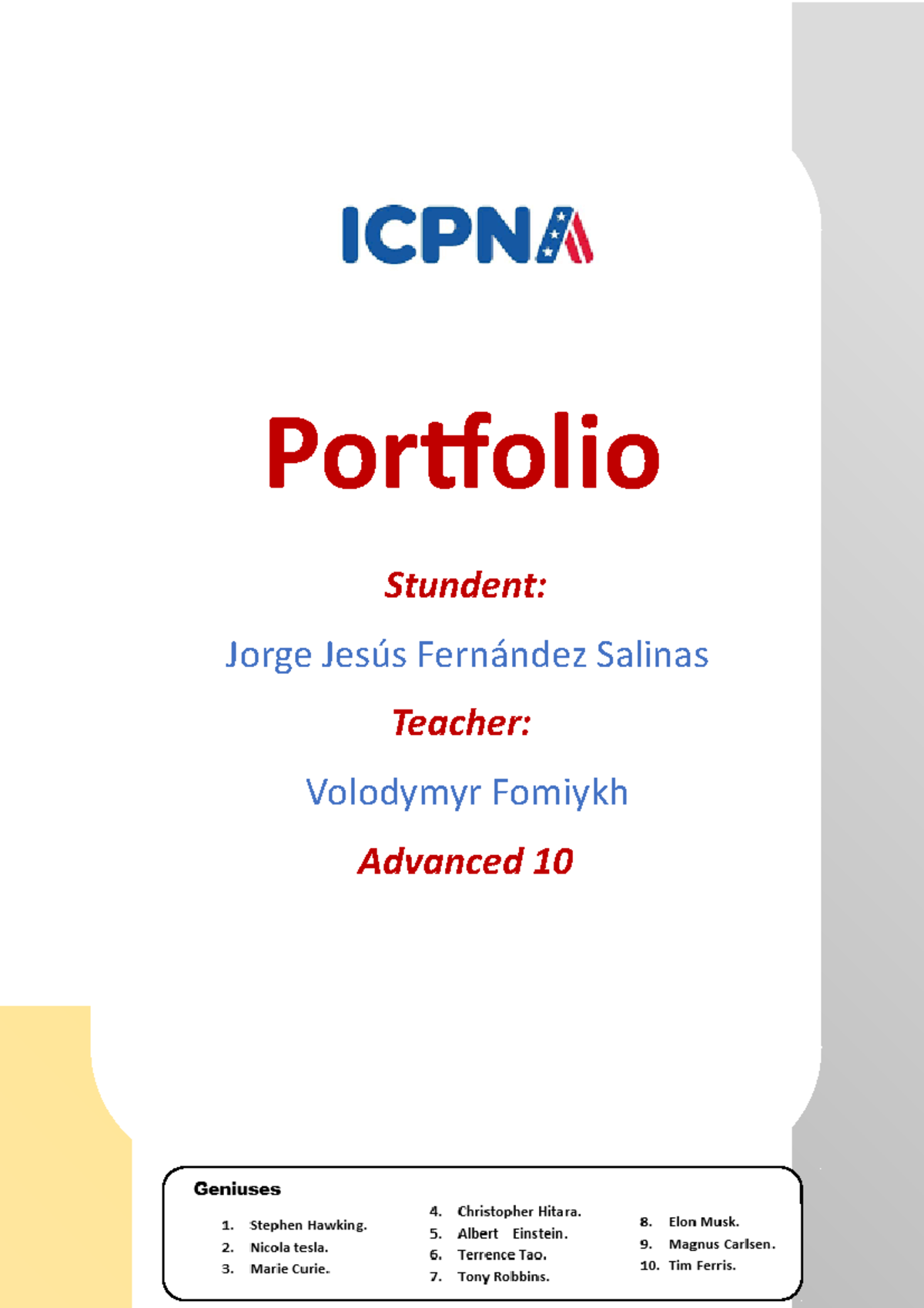 Icpna Portafolio Avanzado 10 Portfolio Stundent Jorge Jesús Icpna Portafolio Avanzado 10 Portfolio Stundent Jorge Jesús