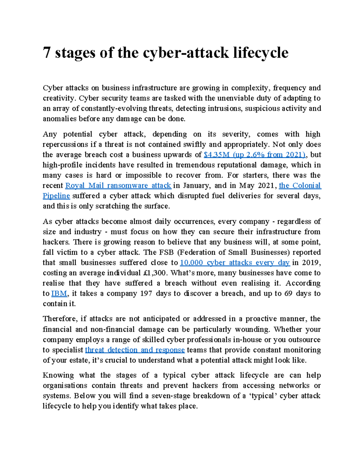 7 stages of the cyber attack lifecycle - Cyber security teams are ...