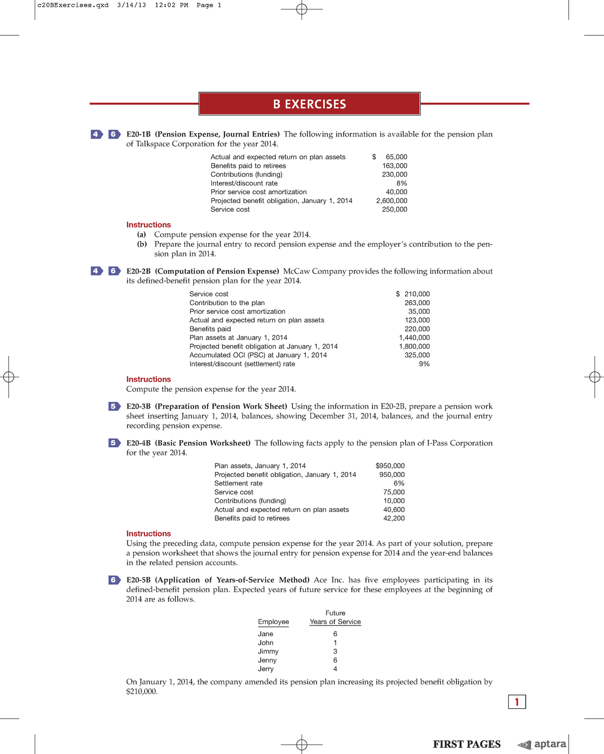 Exercise Intermediate Accounting 15th Kiesoch 20 - E20-1B (Pension ...