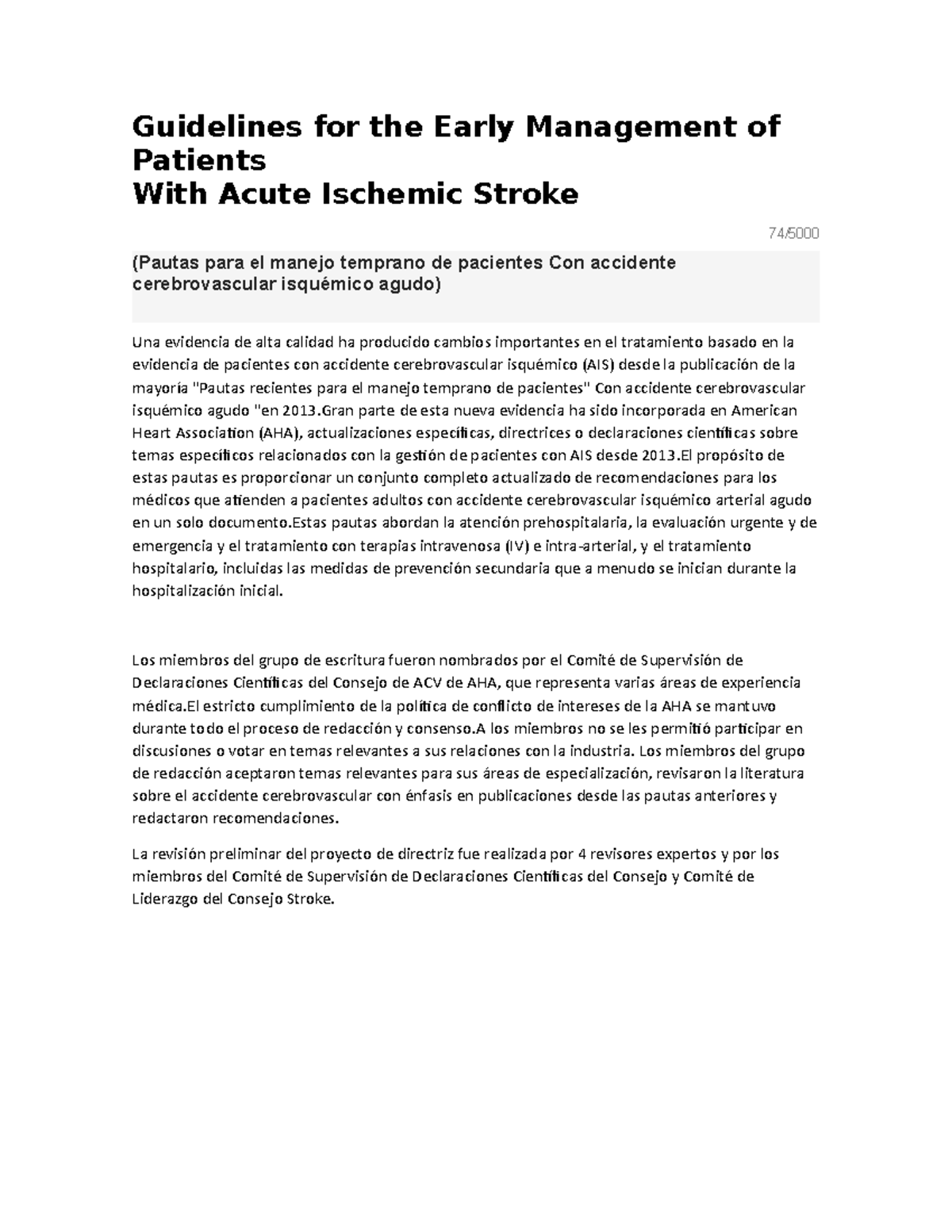 Guia de ACV isquemico Guidelines for the Early Management of Patients