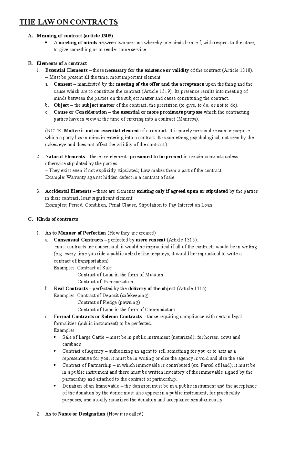 LAW ON CONTRACTS - MEANING, ELEMENTS, KINDS, PRINCIPLES & FORMS etc ...