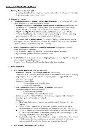 Oblicon Final Exam Reviewer - TITLE II. CONTRACTS CHAPTER 1 GENERAL ...