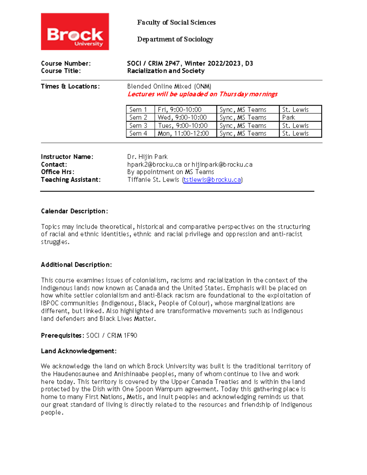 Crim 2p47 Syllabus - Course Number: SOCI / CRIM 2P47, Winter 2022/2023 ...