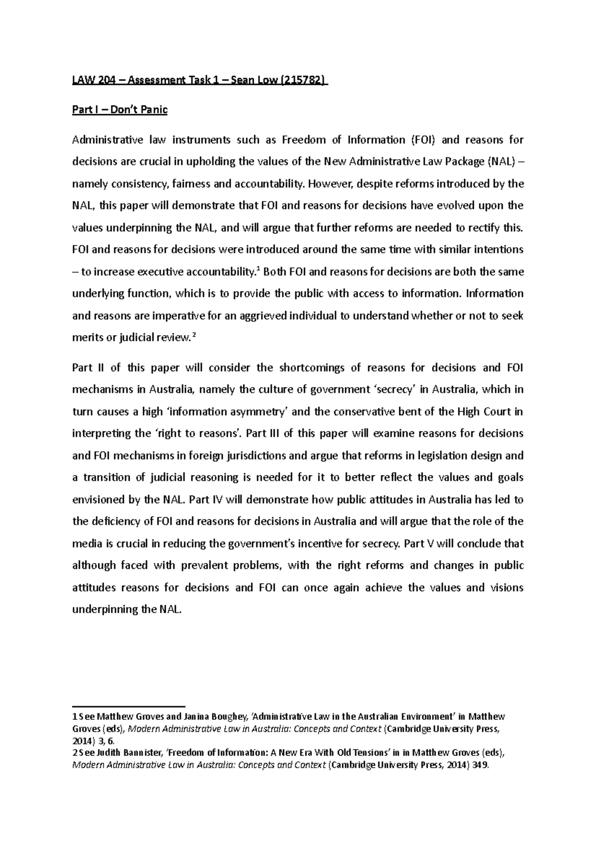 LAW 204 - Assessment Task 1 - Sean Low (215782) - LAW 204 – Assessment ...