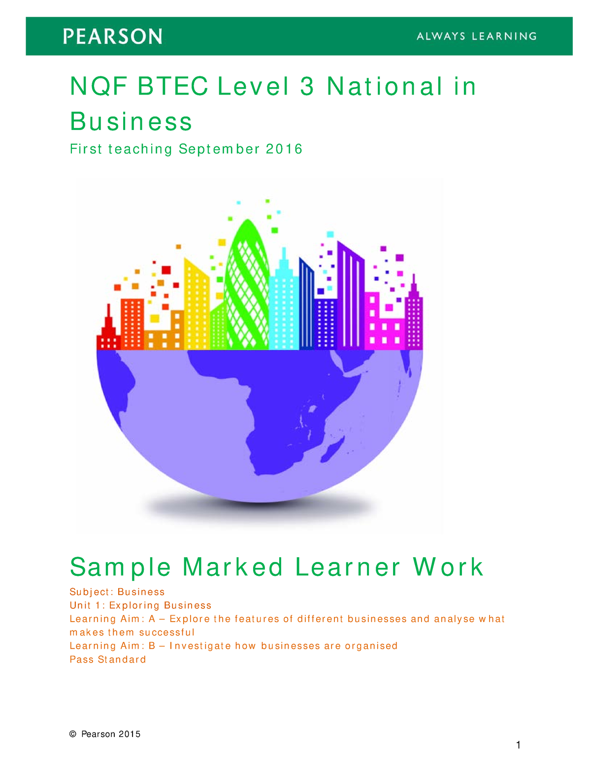 Sample Marked Learner Work For Learning Aim A And B Pass Unit 1 ...