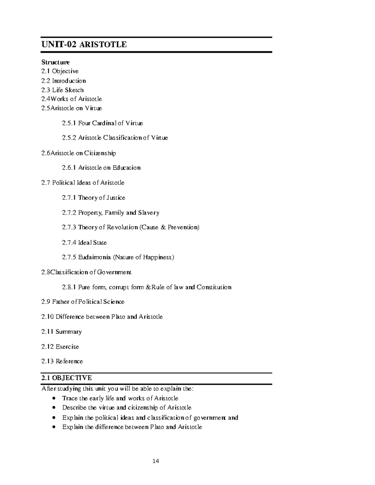 Aristotle and Machiavelli - UNIT-02 ARISTOTLE Structure 2 Objective 2 ...