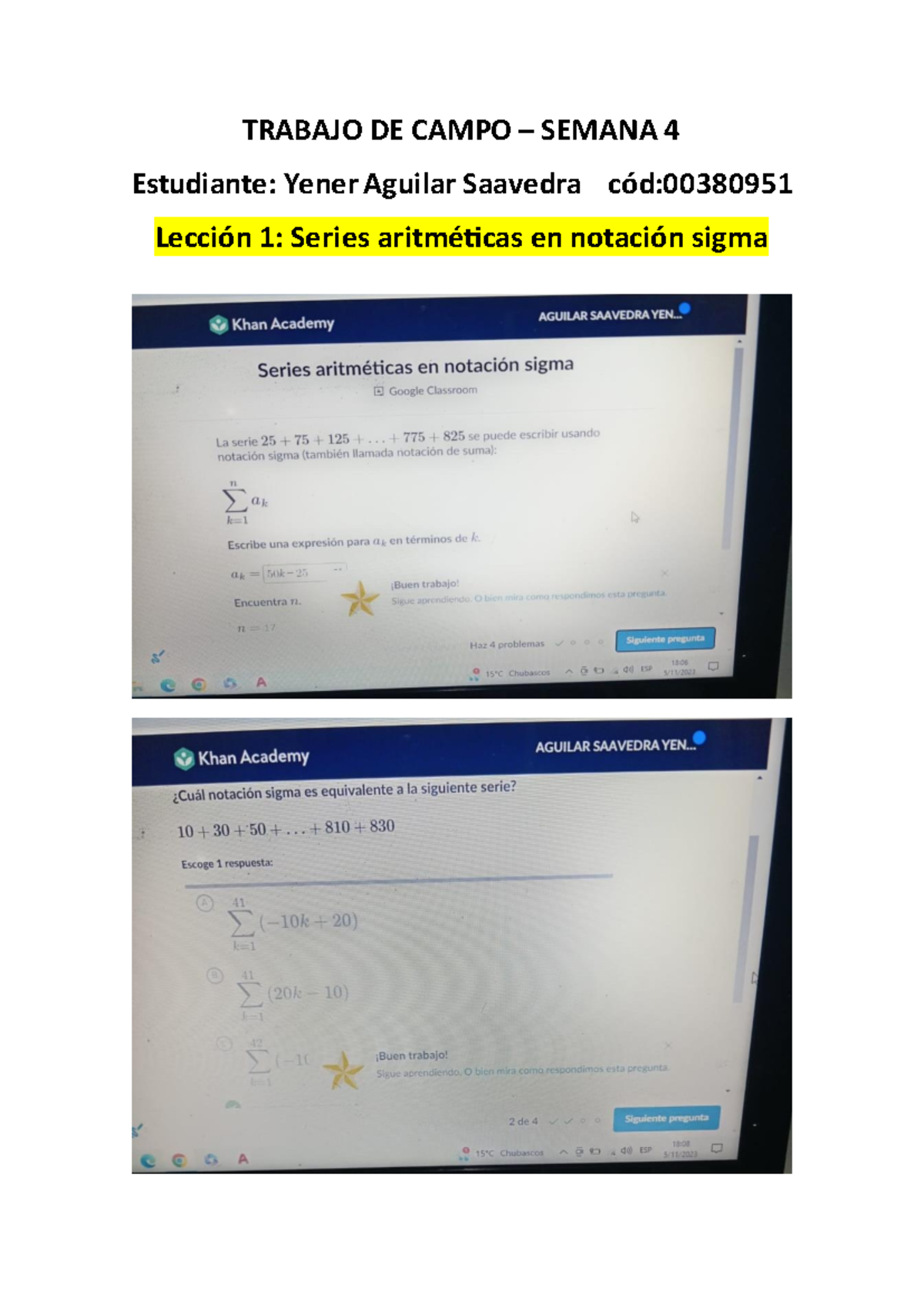 Trabajo DE Campo 4. - Matemática Básica 1 - TRABAJO DE CAMPO – SEMANA 4 ...