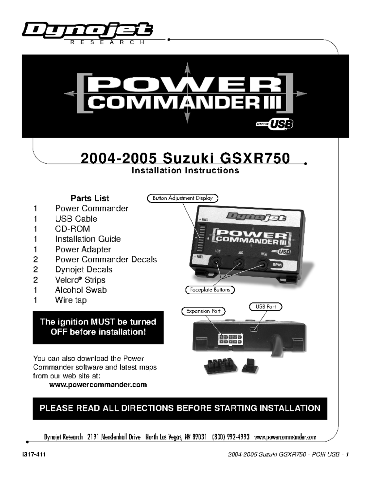 Dynojet power commander iiiusb suzuki gsxr7500405 - i317-411 2004-2005 ...