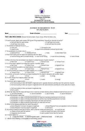 Answer key physical science 11 w1-w4 (Autosaved) - Week 1. D 2. D 3. D ...