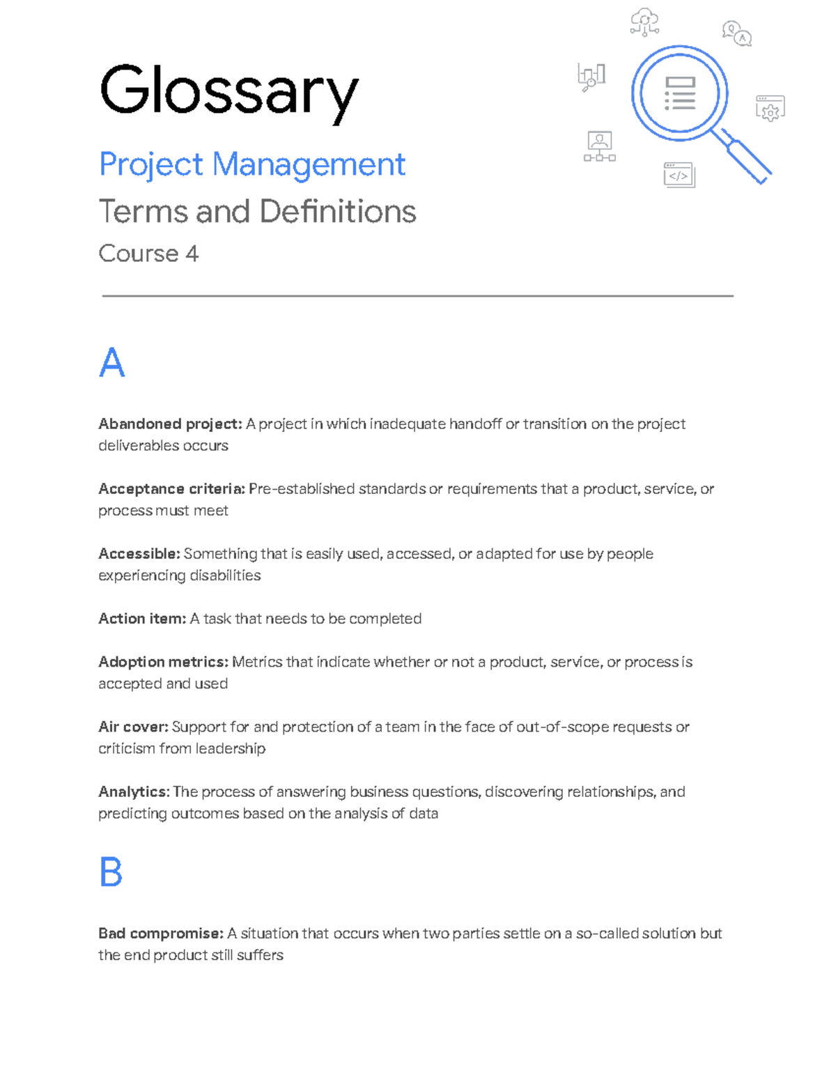 Course 4 Glossary Terms and Definitions - Glossary Project Management ...