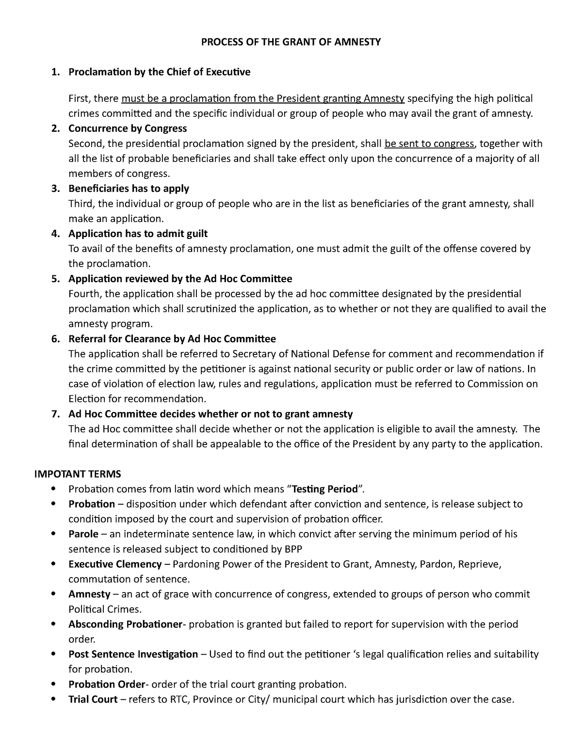 Process OF THE Grant OF Amnesty - PROCESS OF THE GRANT OF AMNESTY ...