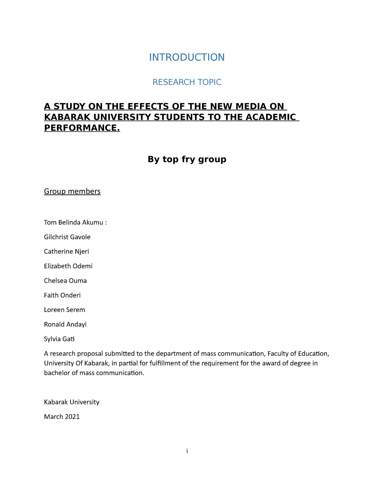 Communication skills proposal assignment for first years