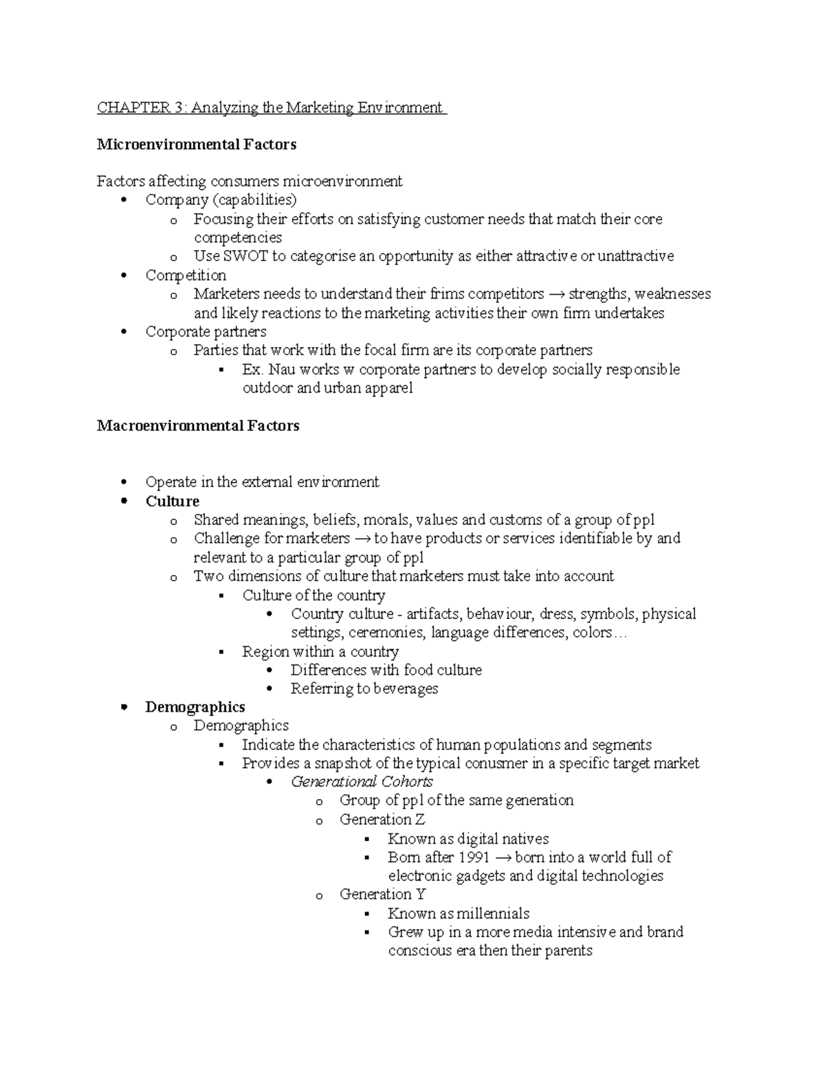 Chapter 3 - textbook notes - CHAPTER 3: Analyzing the Marketing ...