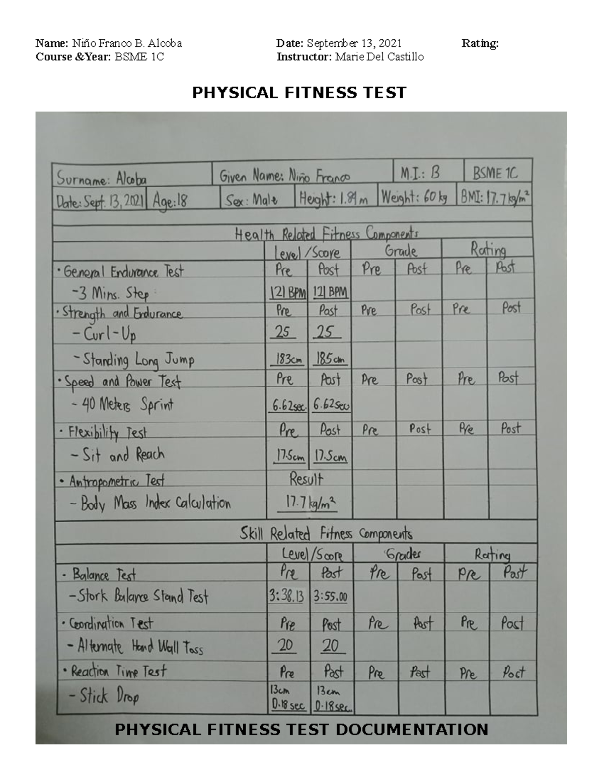 Alcoba Physical Fitness Test Documentation Name Niño Franco B