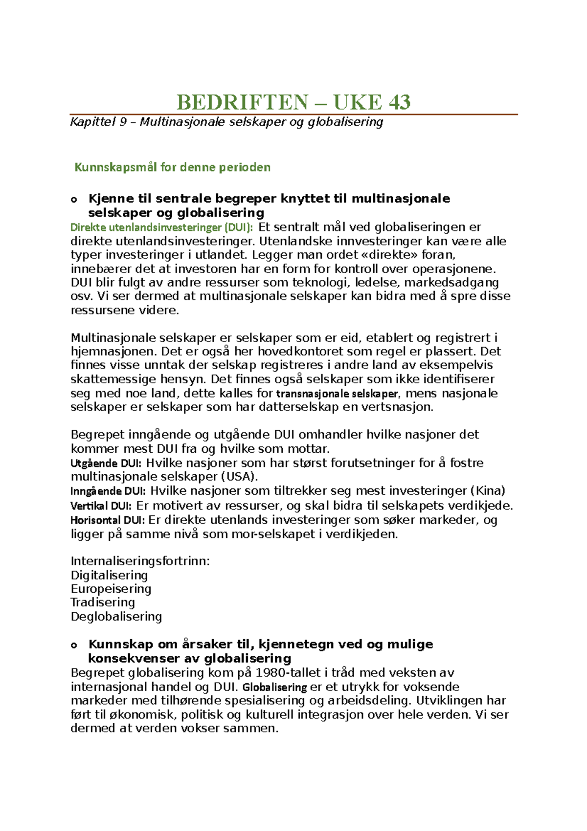 Bedriften - Multinasjonale Selskaper Og Globalisering - HIS 3410 - BI ...