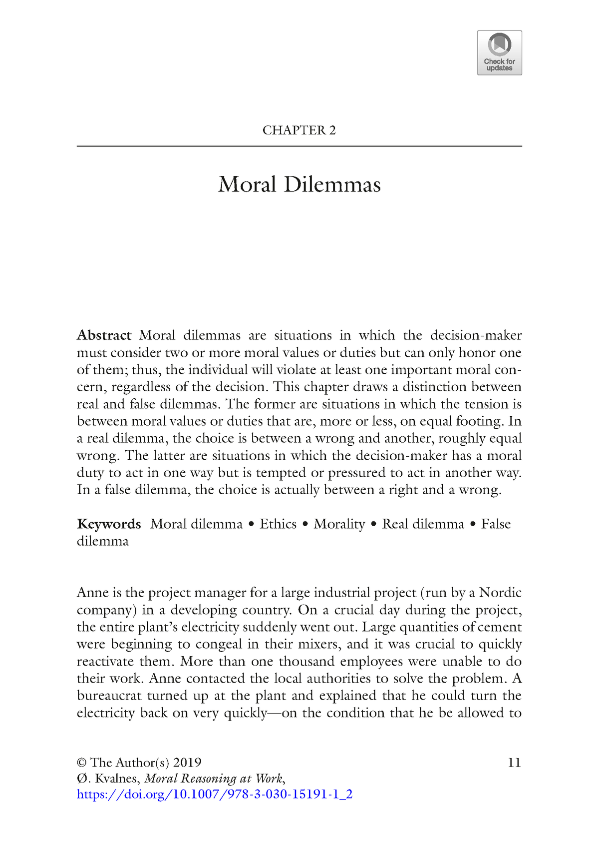 Kvalnes 2019 Chapter Moral Dilemmas - CHAPTER 2 Moral Dilemmas Abstract ...