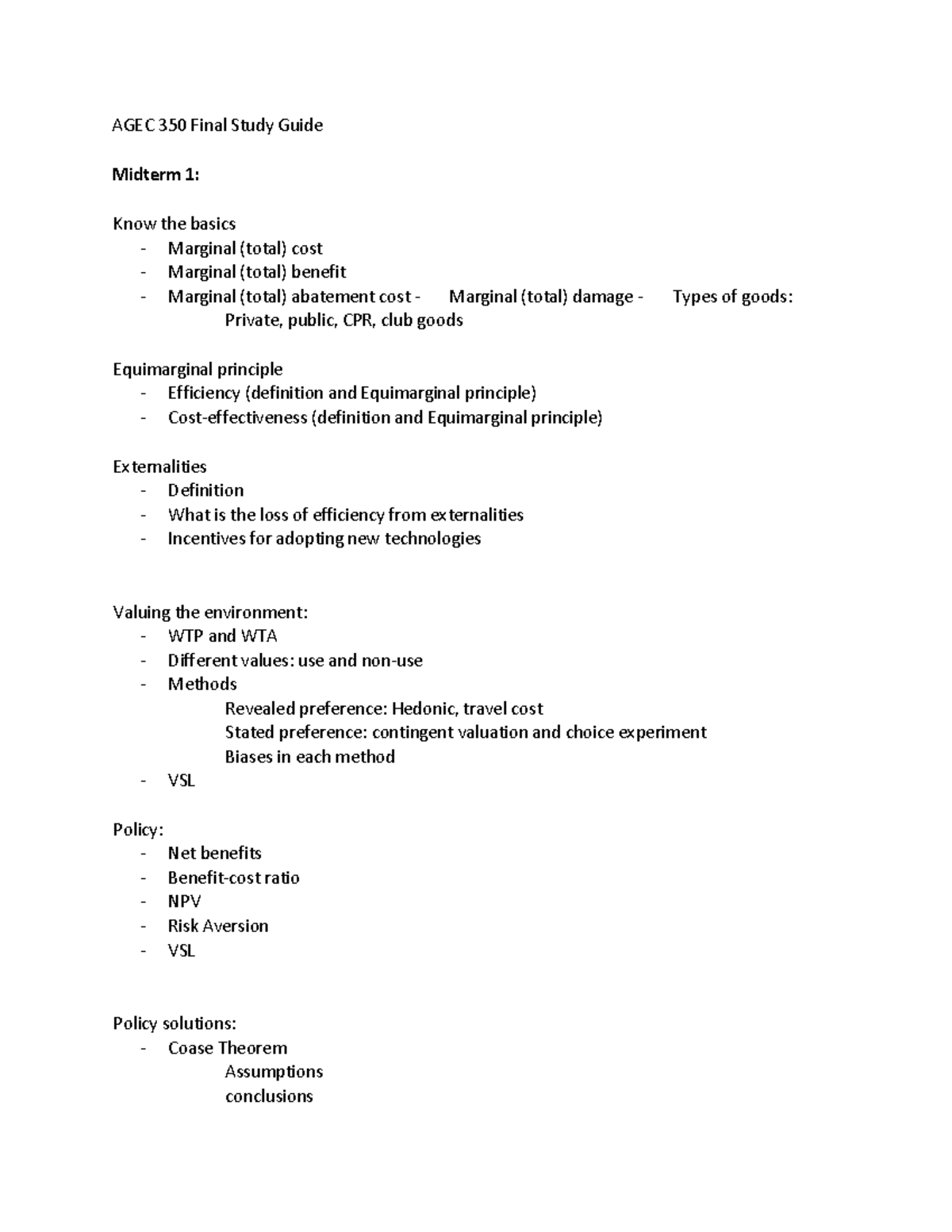 AGEC 350 Final Study guide - AGEC 350 Final Study Guide Midterm 1: Know ...