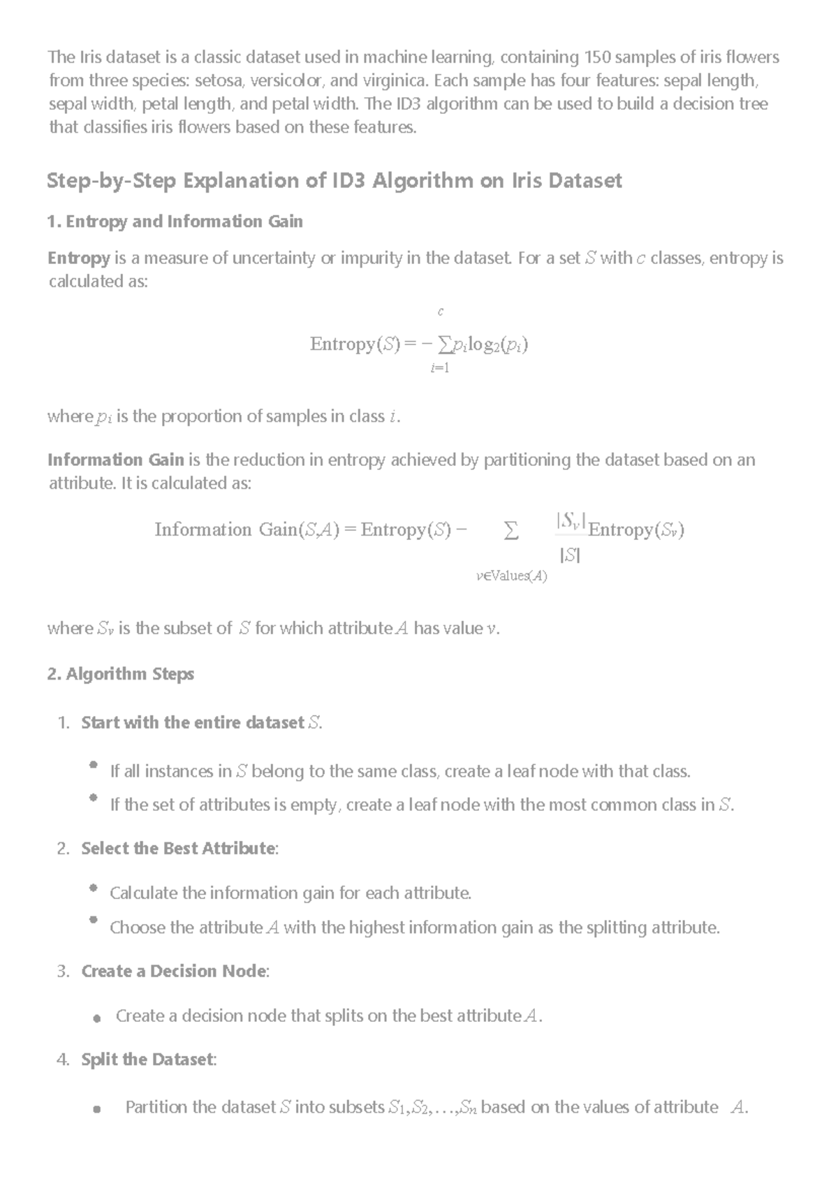 Decision tree using id3 - The Iris dataset is a classic dataset used in ...