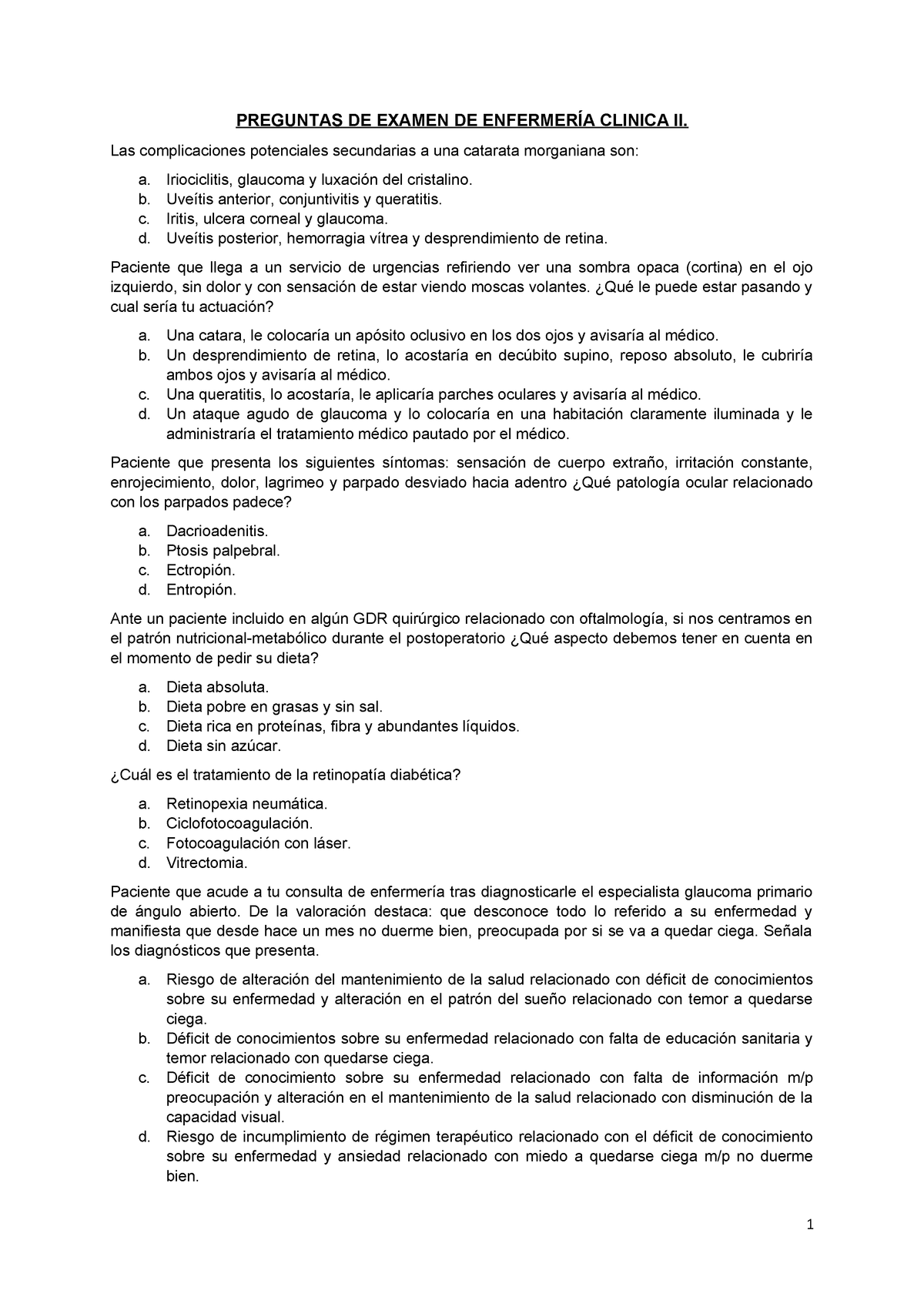 Examen De Muestra/práctica 2015, Preguntas De Examen De Enfermería