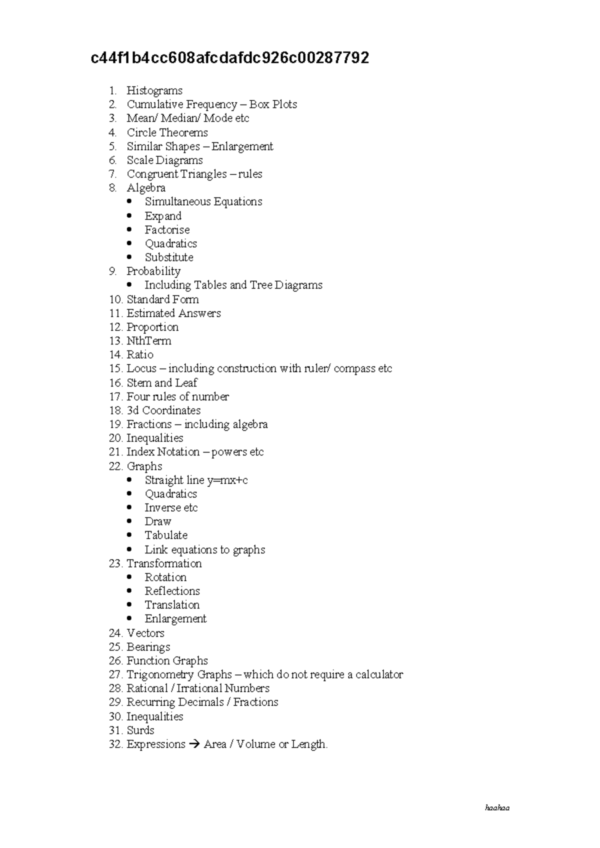 GCSE Higher Paper Topics Non Calculator 1 C44f1b4cc608afcdafdc926c 