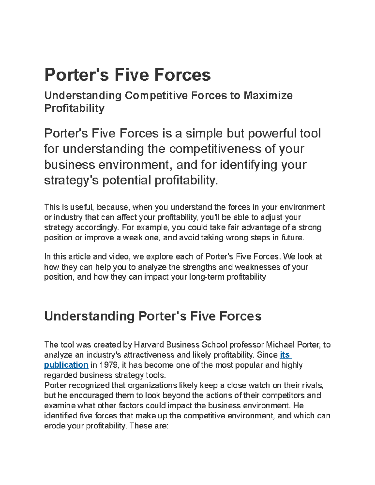 Porter's Five Forces - Notes from Managment - Porter's Five Forces ...