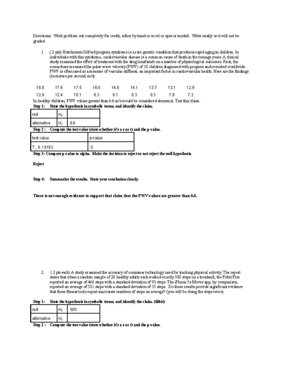 Hypo madalynn evans answer key to stats worksheet professor Lockwood