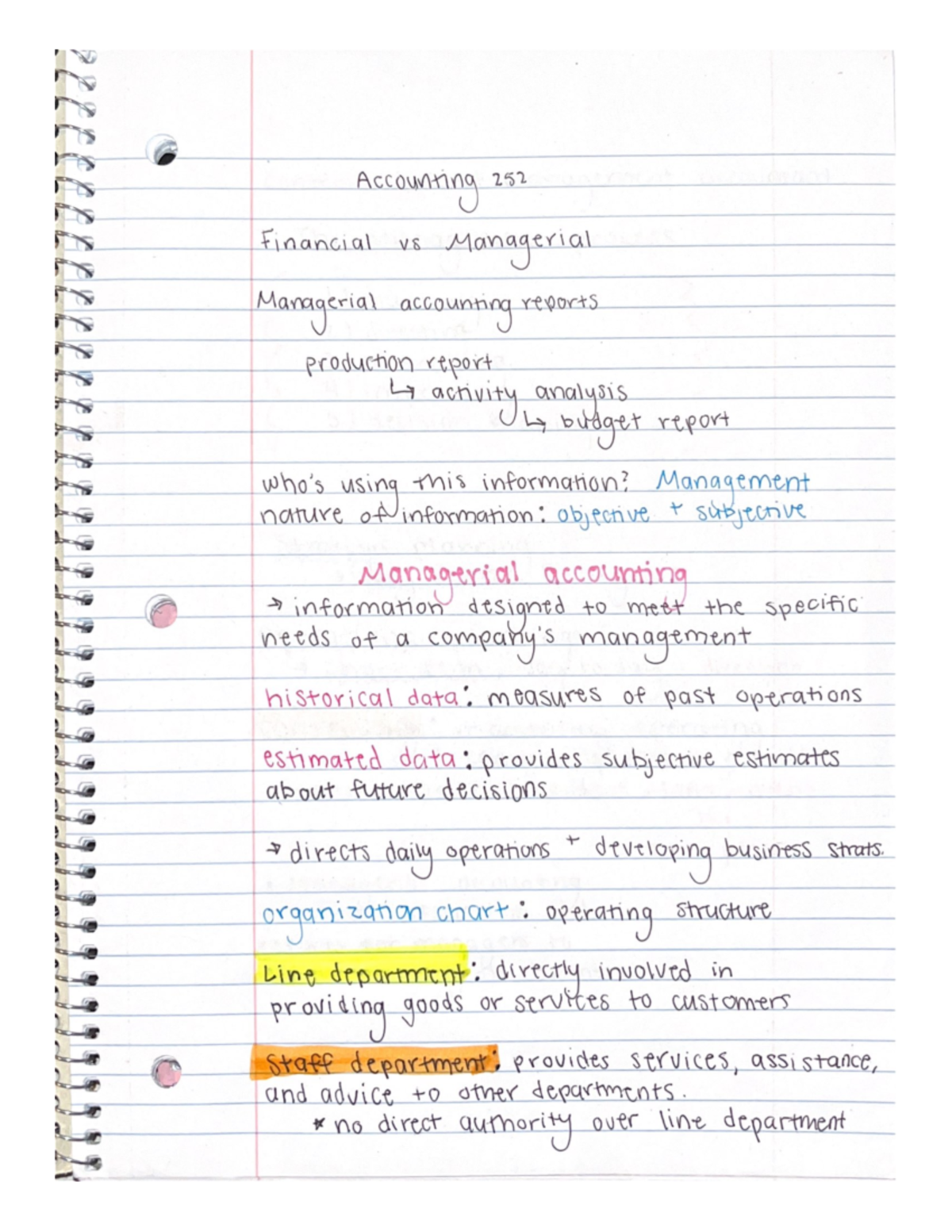 Managerial Accounting notes - ACCT 252 - Studocu