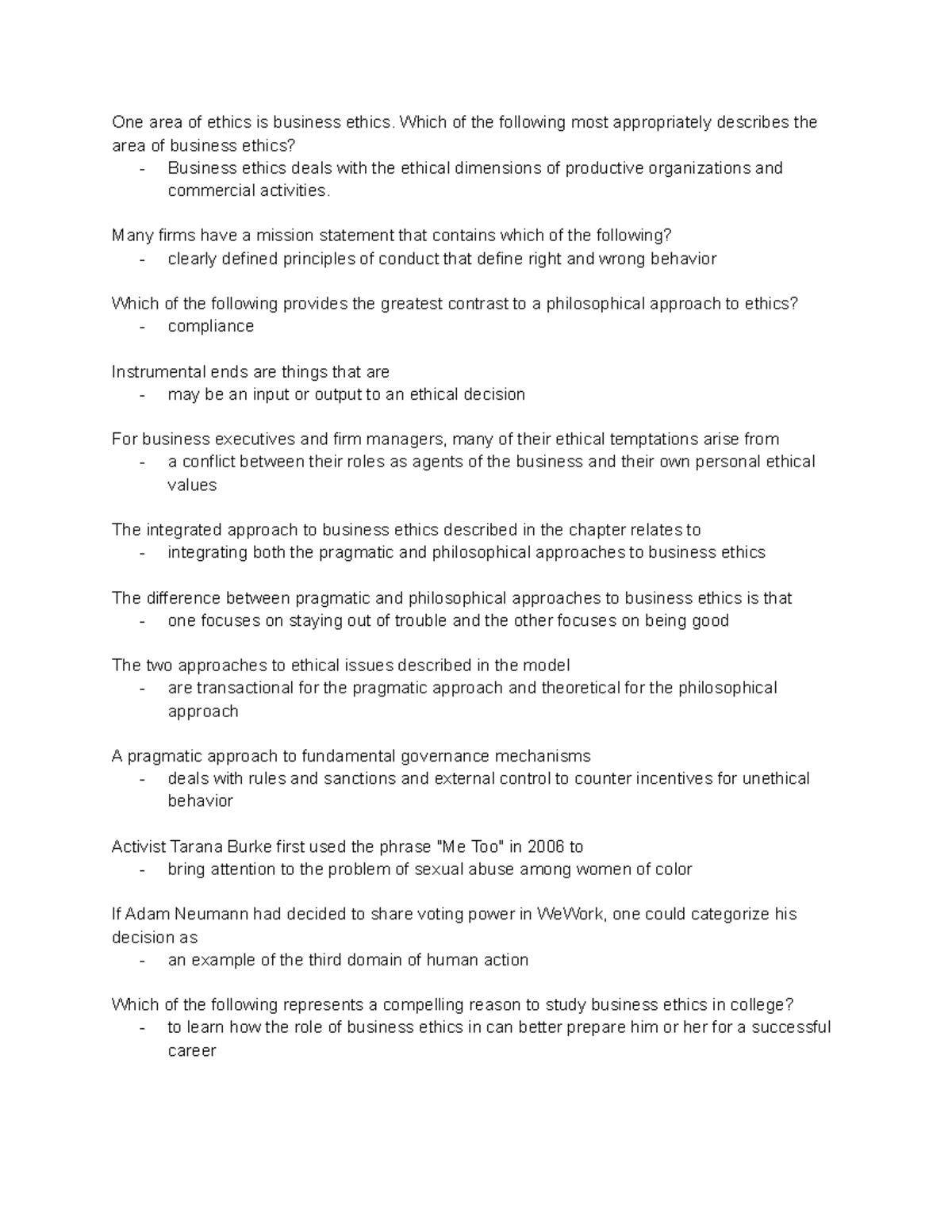 Business Ethics - Chapter 1 Quiz - One Area Of Ethics Is Business ...