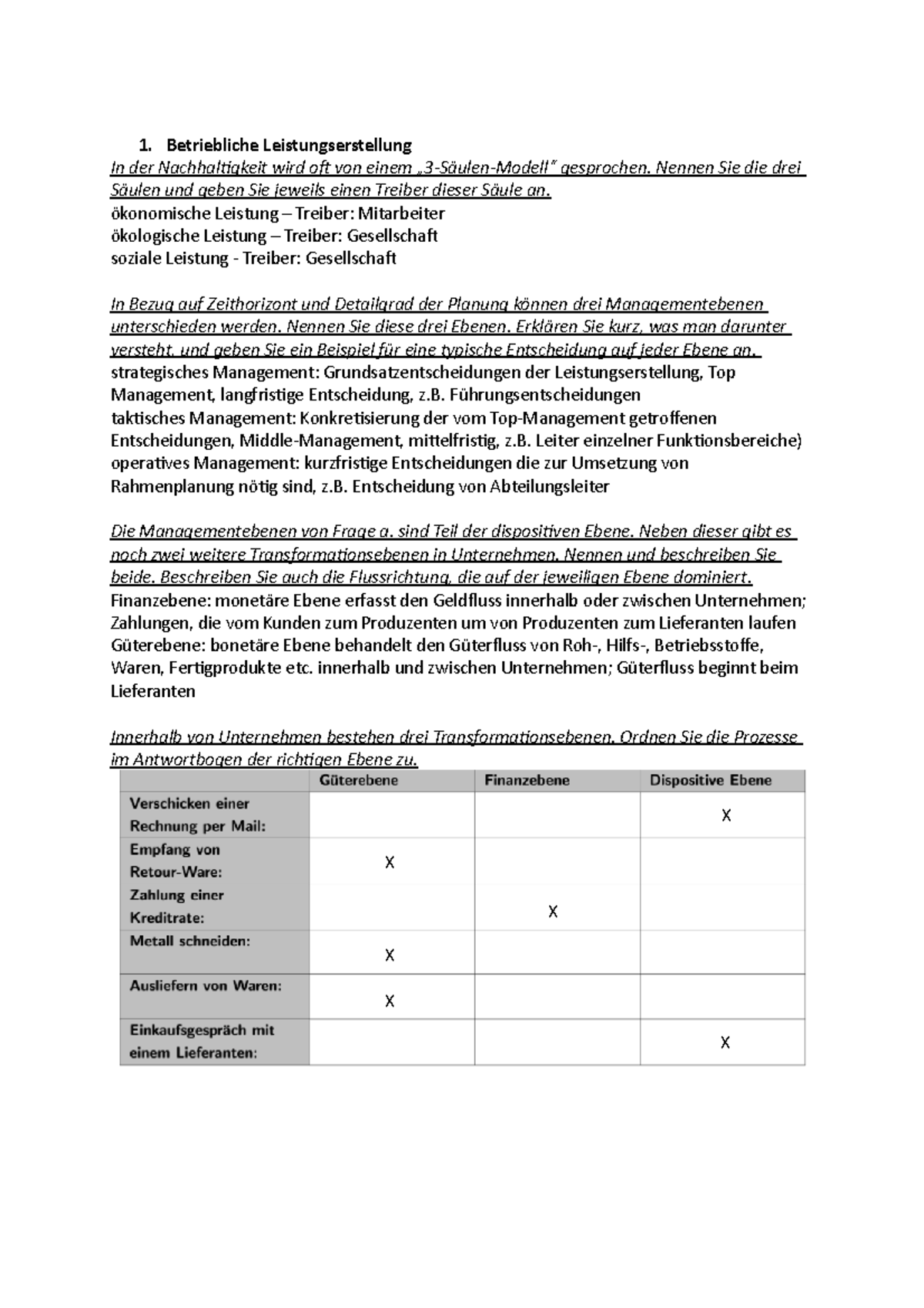 Altfragen 1. Grundlagen - Betriebliche Leistungserstellung In Der ...