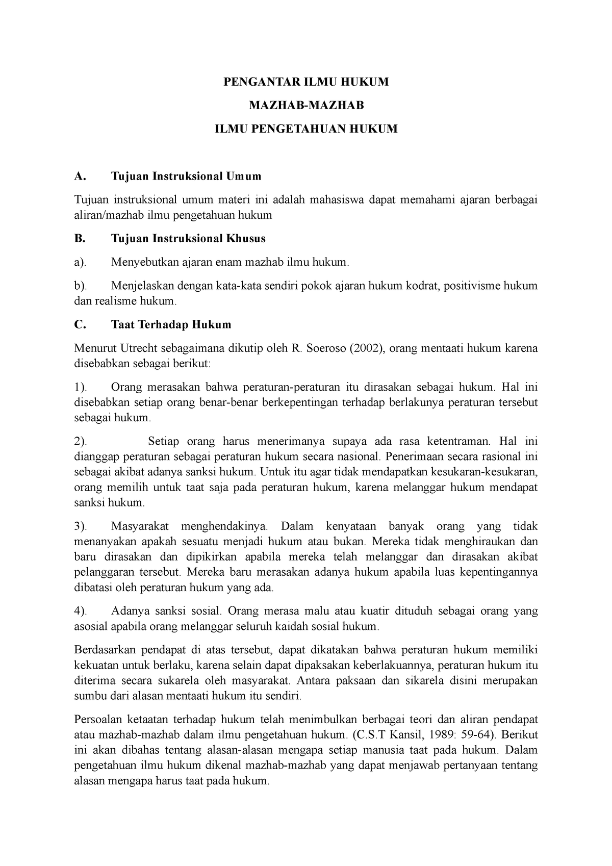 Lecture Notes Pengantar Ilmu Hukum Pertemuan 6 (Mahzab Hukum ...