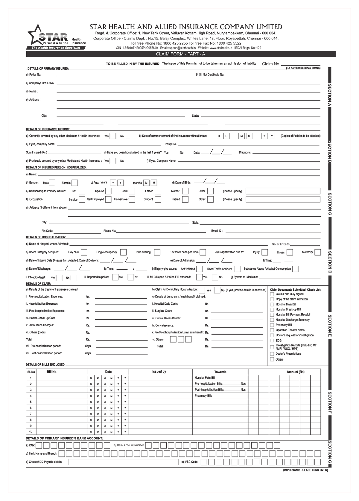 Claimform - Sadfdf - CLAIM FORM - PART - A B) Bank Account Number No ...