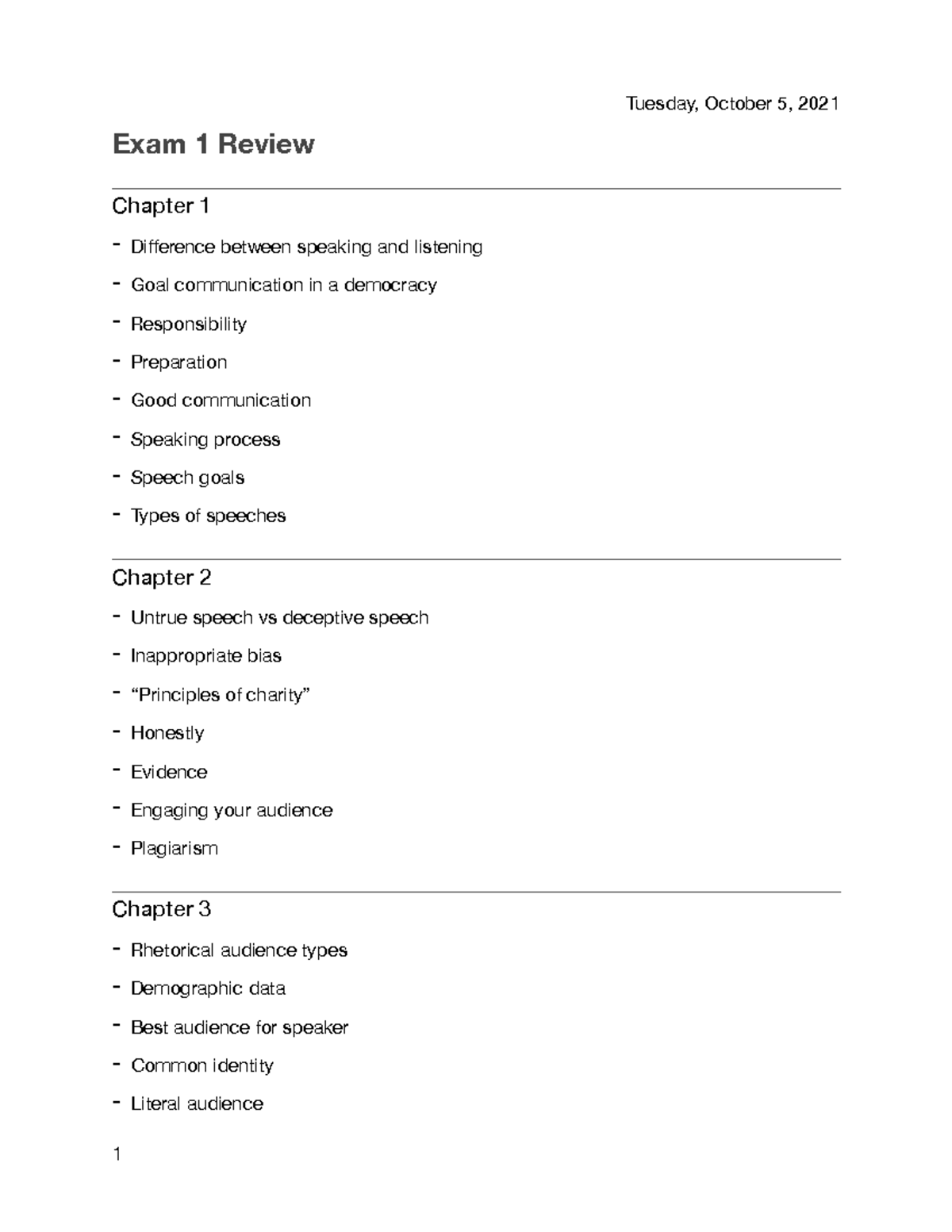 Exam 1 Review - Tuesday, October 5, 2021 Exam 1 Review Chapter 1 ...