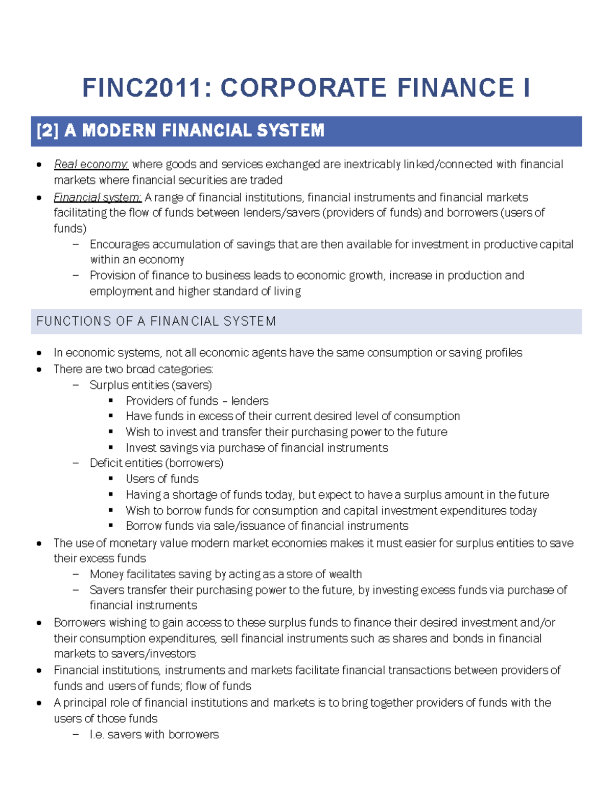 FINC2011 Notes (PDF) - FINC2011: CORPORATE FINANCE I [ 2 ] A MODERN ...