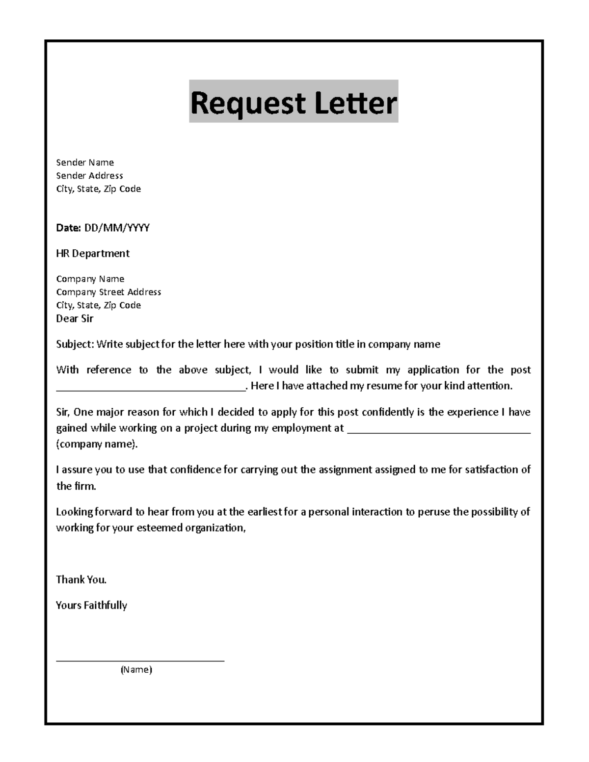 Request-Letter-Template - Request Letter Sender Name Sender AddressCity ...