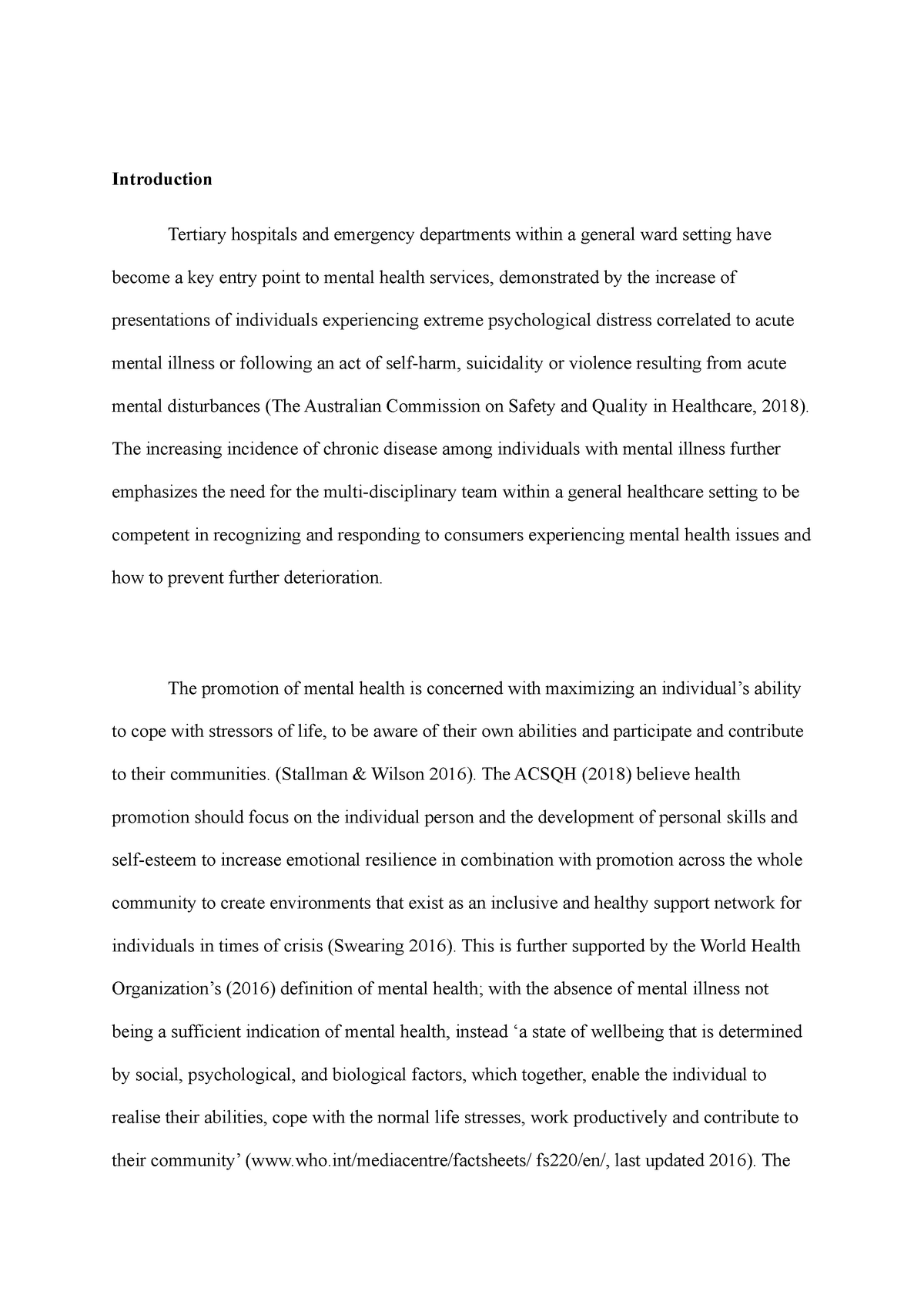 mental health essay introduction body conclusion