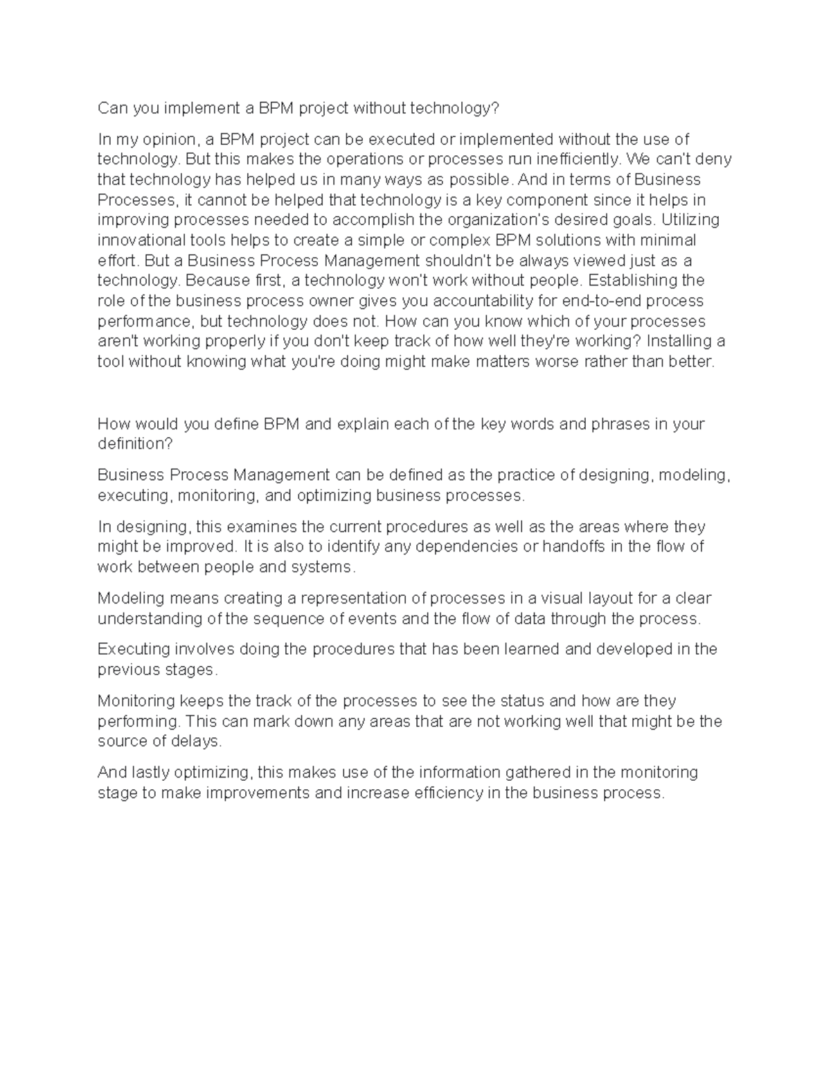 Business Process Management essay - Can you implement a BPM project ...
