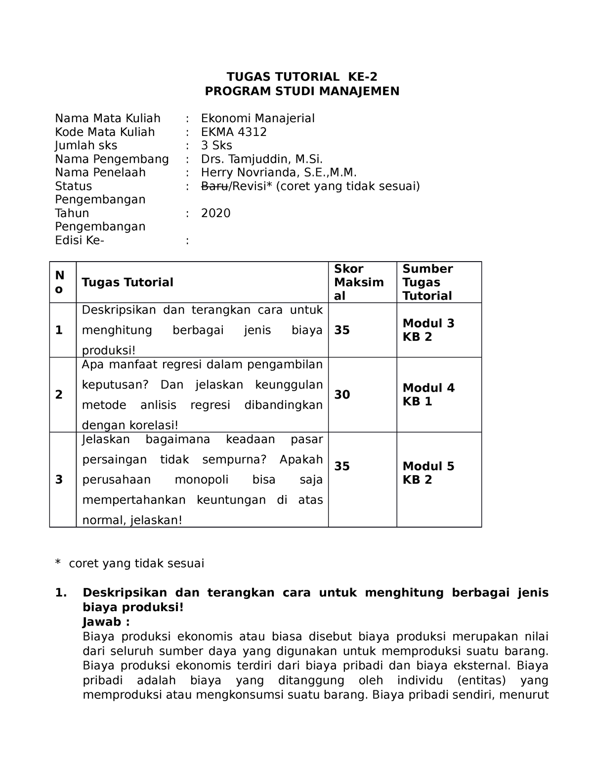 Tugas 2. 043811992 Gunawan. Ekonomi Manajerial - TUGAS TUTORIAL KE ...