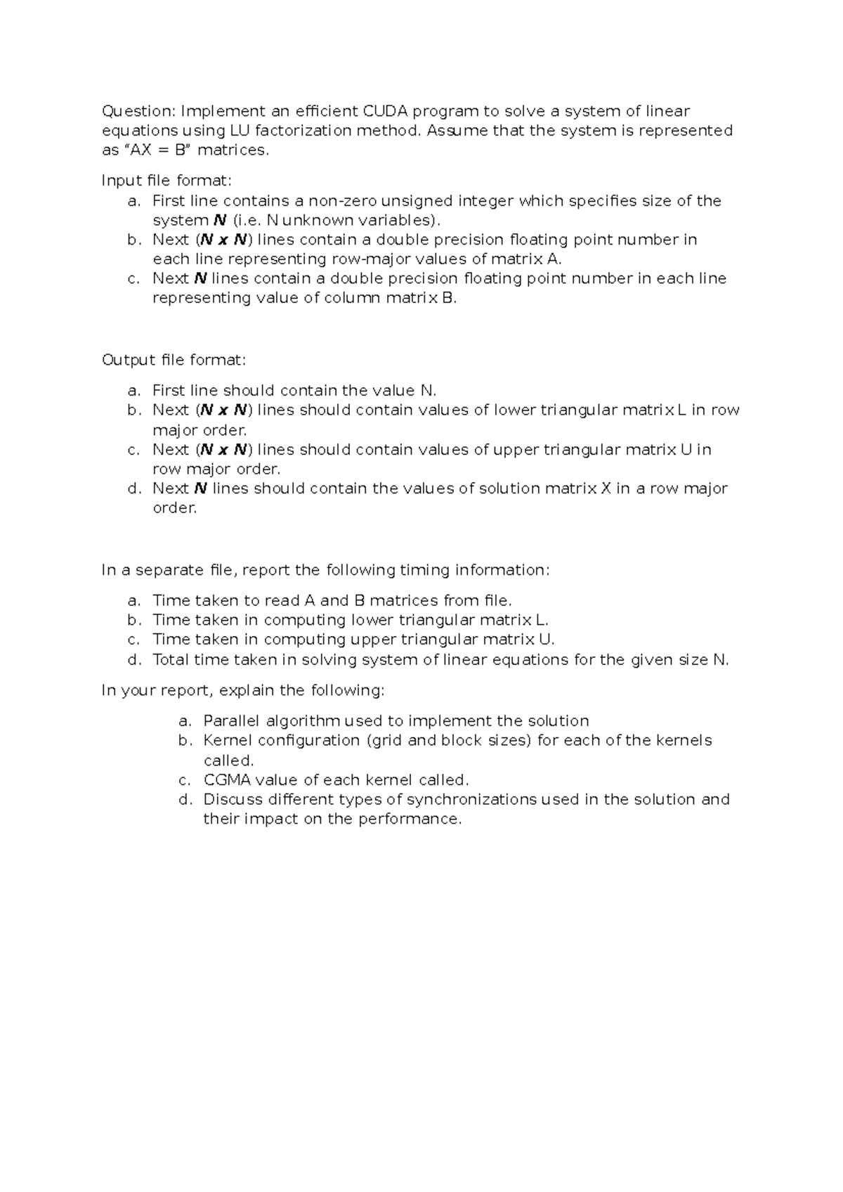 GPU Assingment - computer architecture assignment - Question: Implement ...