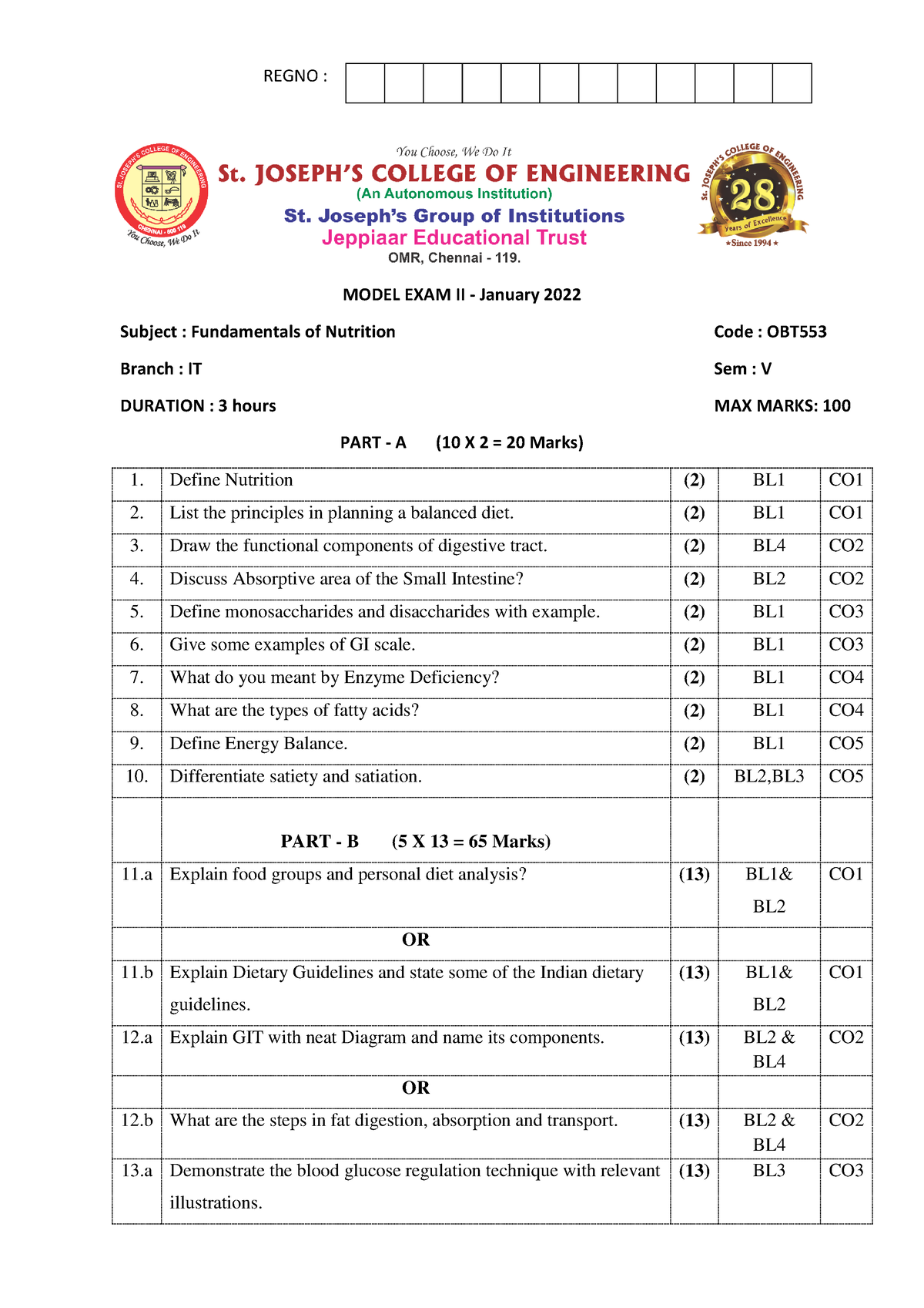 OBT553q Model 2 - notes - REGNO : MODEL EXAM II - January 2022 Subject ...