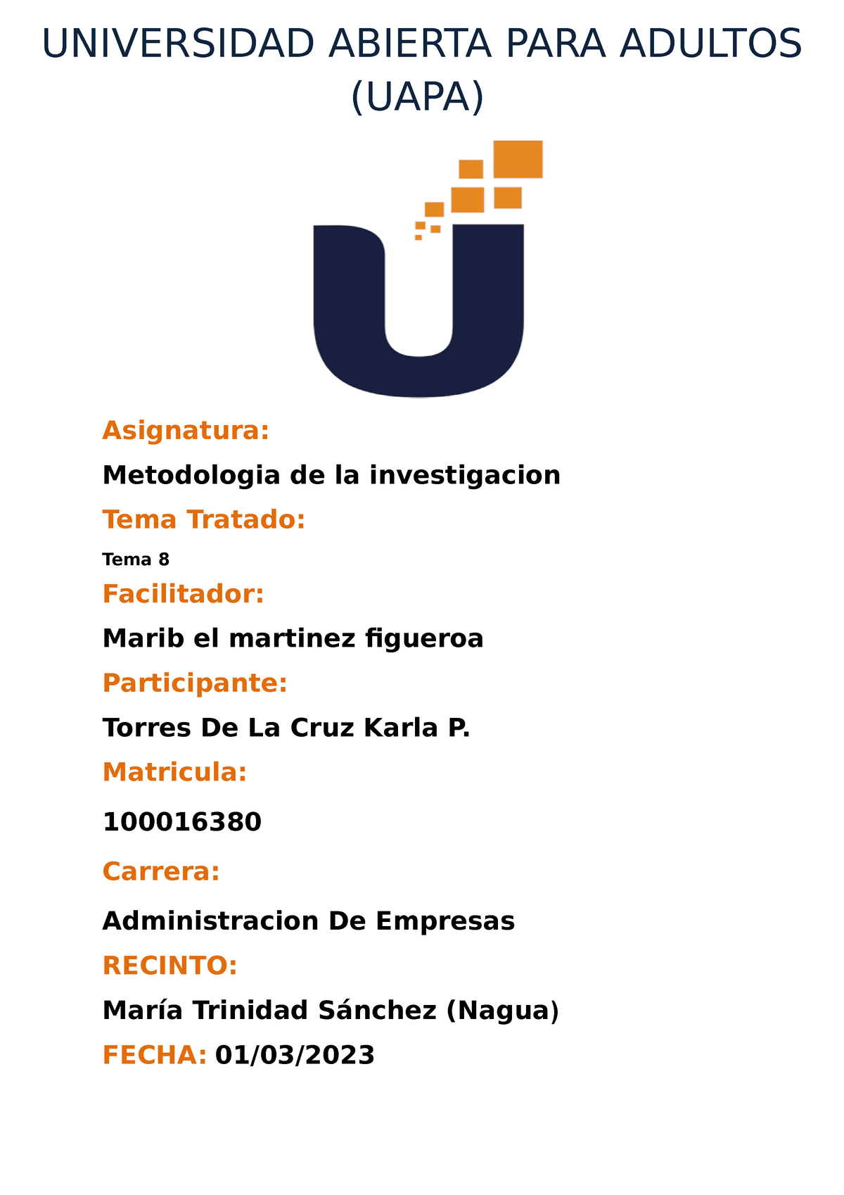 Tarea 8 De Metodologia De La Investigacion - UNIVERSIDAD ABIERTA PARA ...